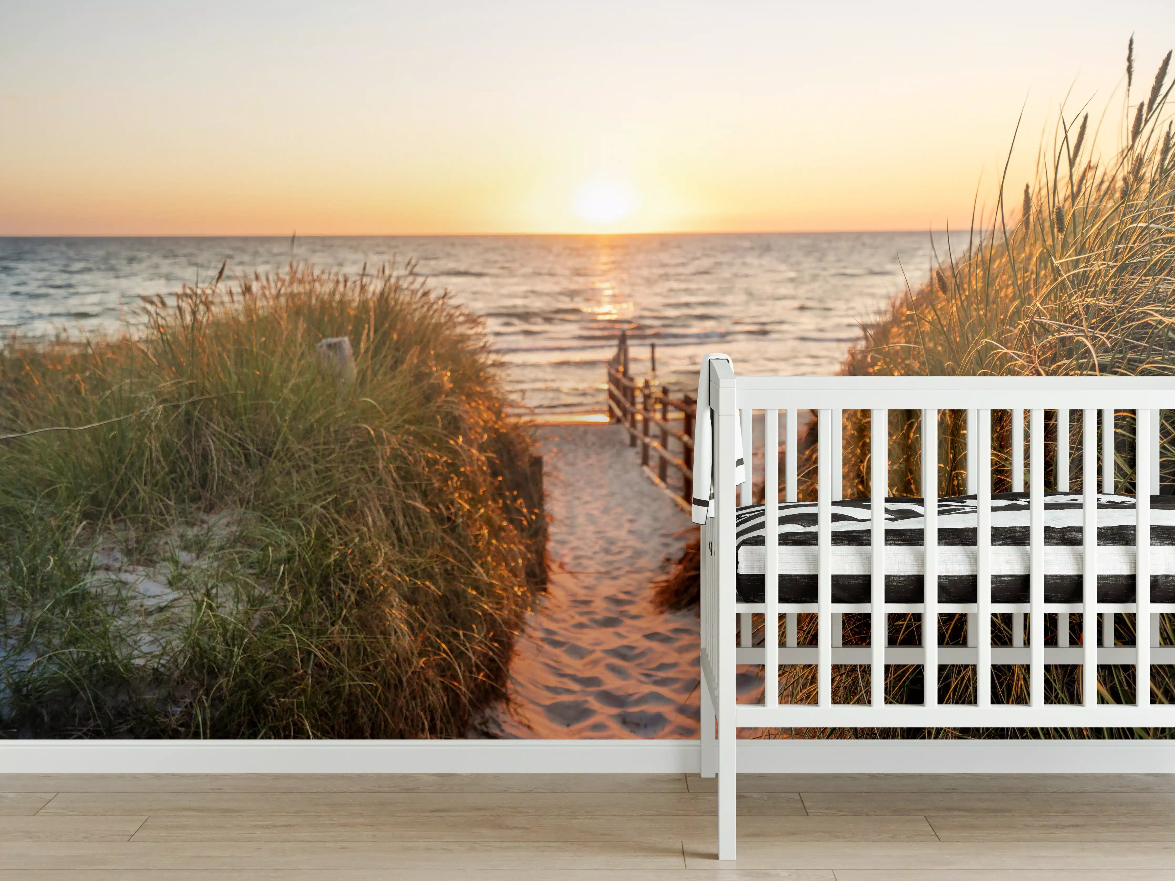 Babyzimmer Wandgestaltung - Dünen am Strand an der Nordsee bei Sonnenuntergang