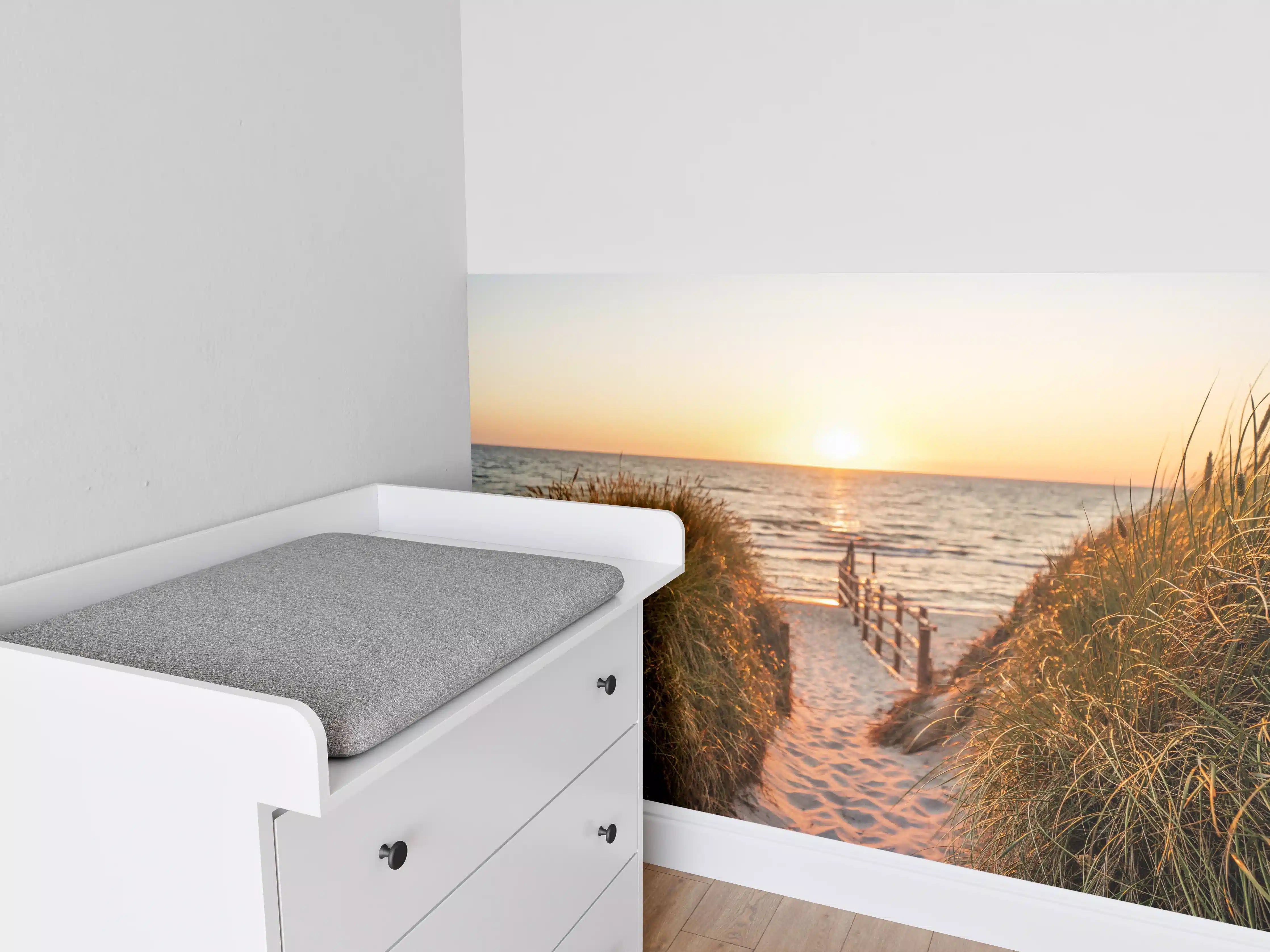 Babyzimmer Wandgestaltung - Dünen am Strand an der Nordsee bei Sonnenuntergang