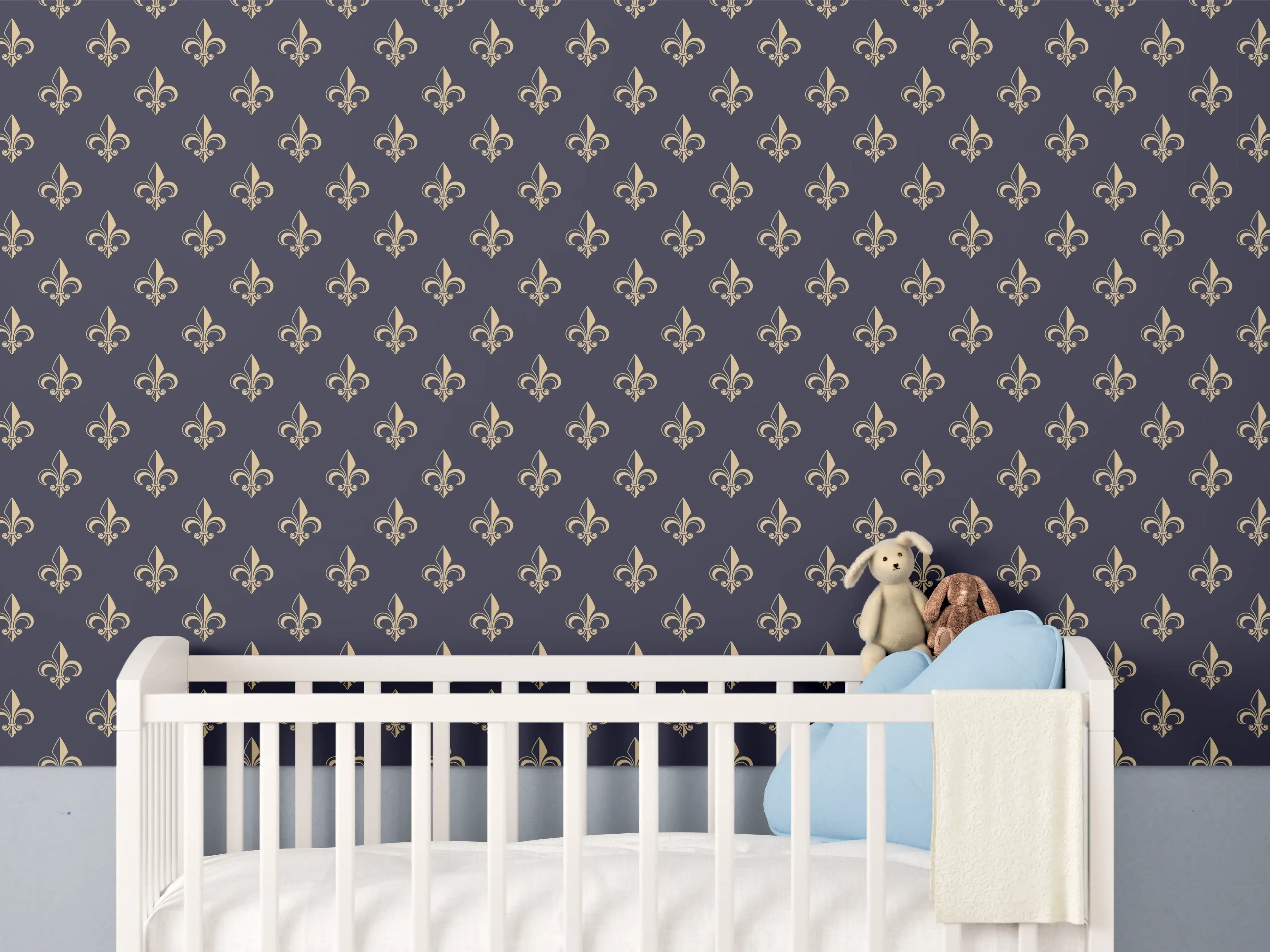 Babyzimmer Wandgestaltung - Dunkelblaues Stoffmuster