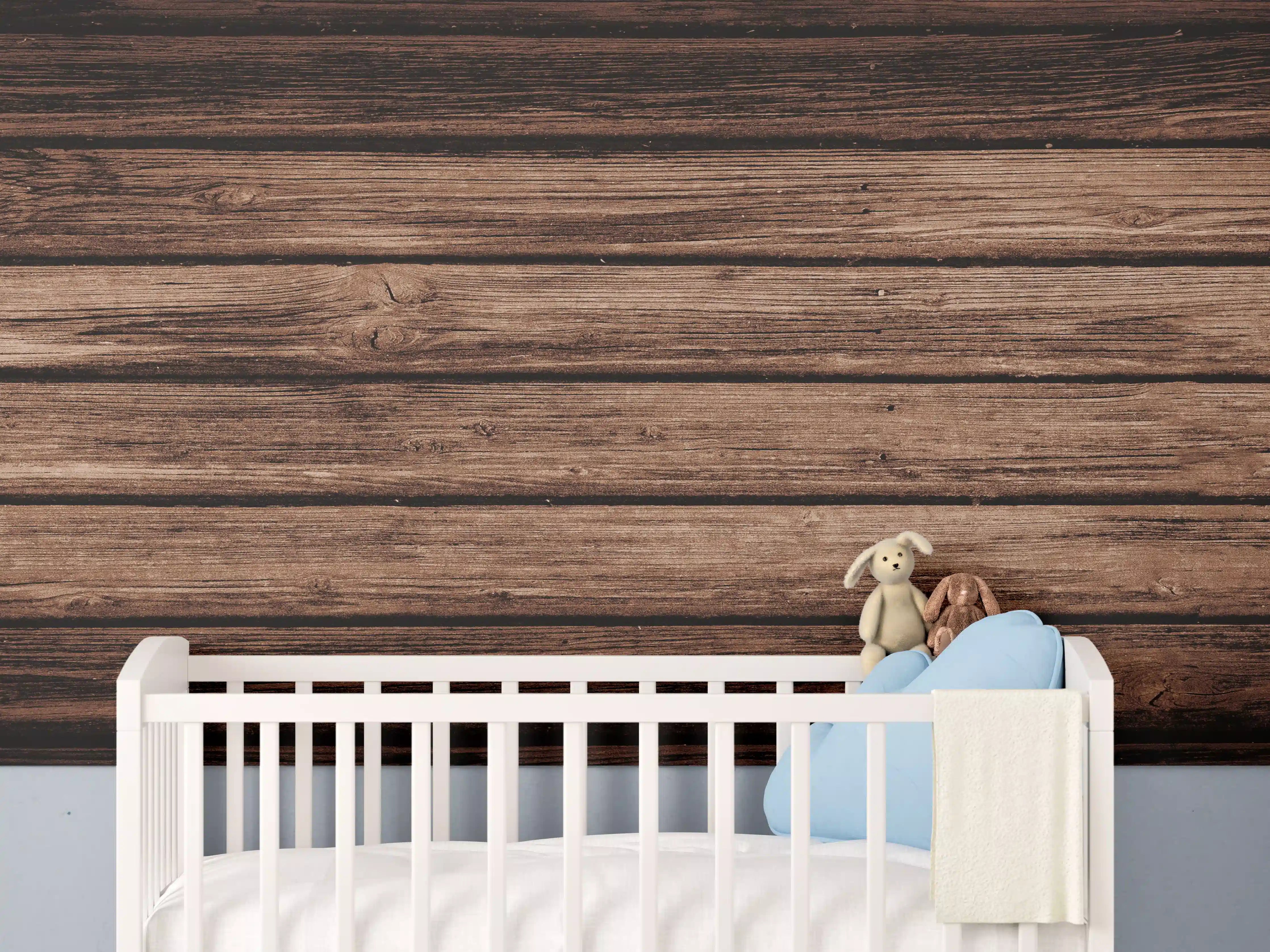 Babyzimmer Wandgestaltung - Dunkelbraun-rustikale Holzplanken