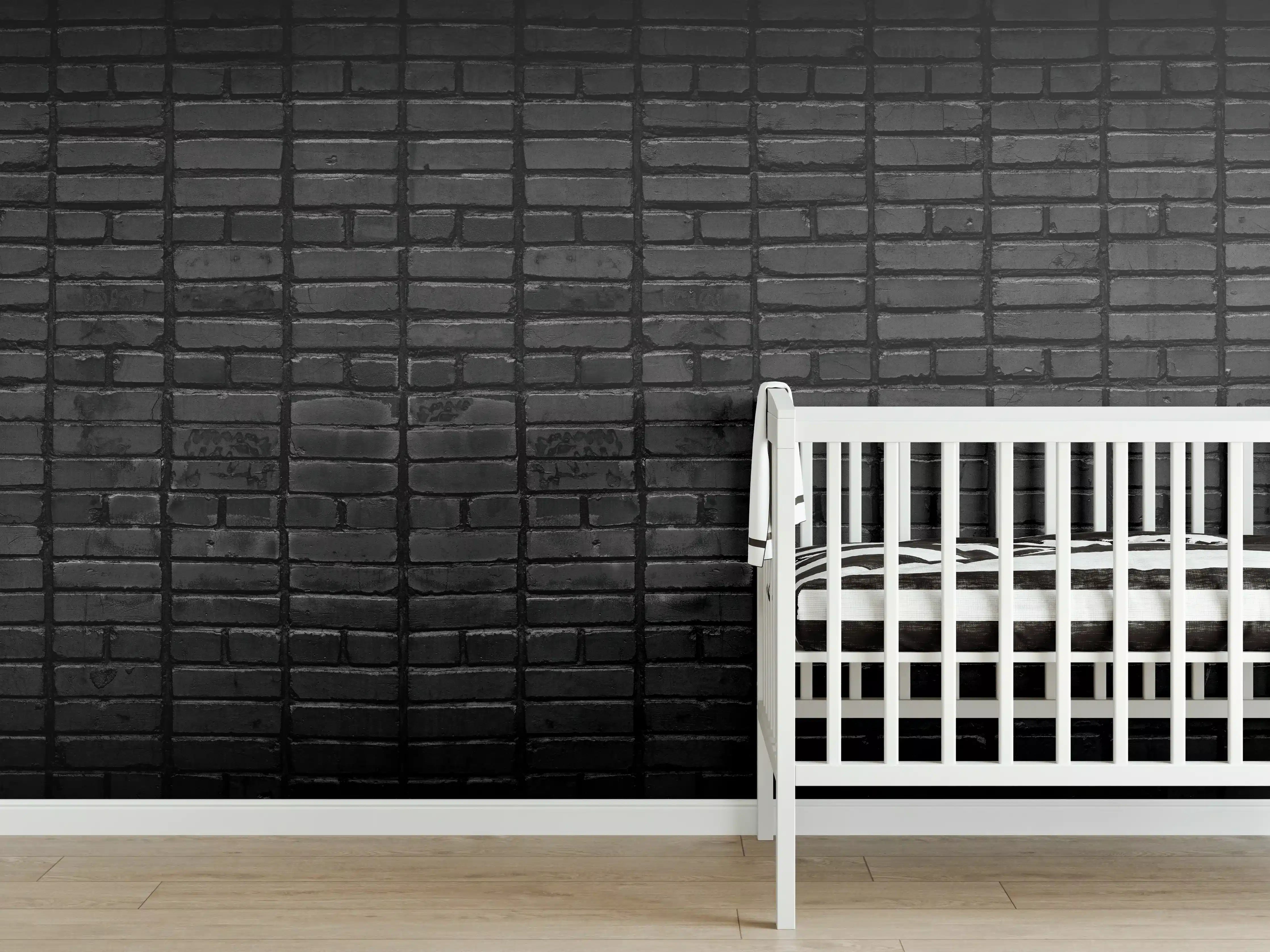 Babyzimmer Wandgestaltung - Dunkelgraue Panorama Mauerwerk