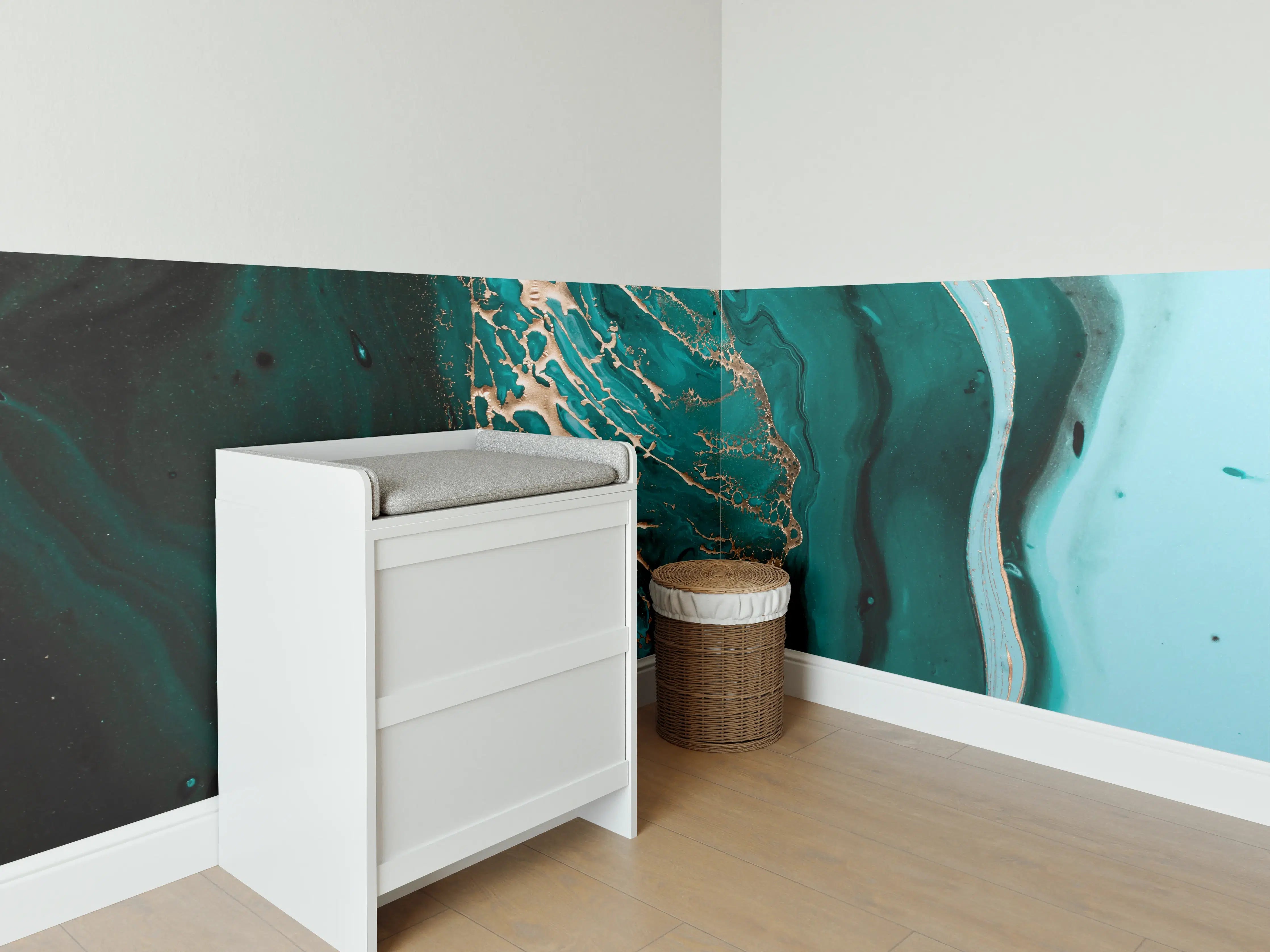Babyzimmer Wandgestaltung - Dunkelgrün Goldene Meerestextur