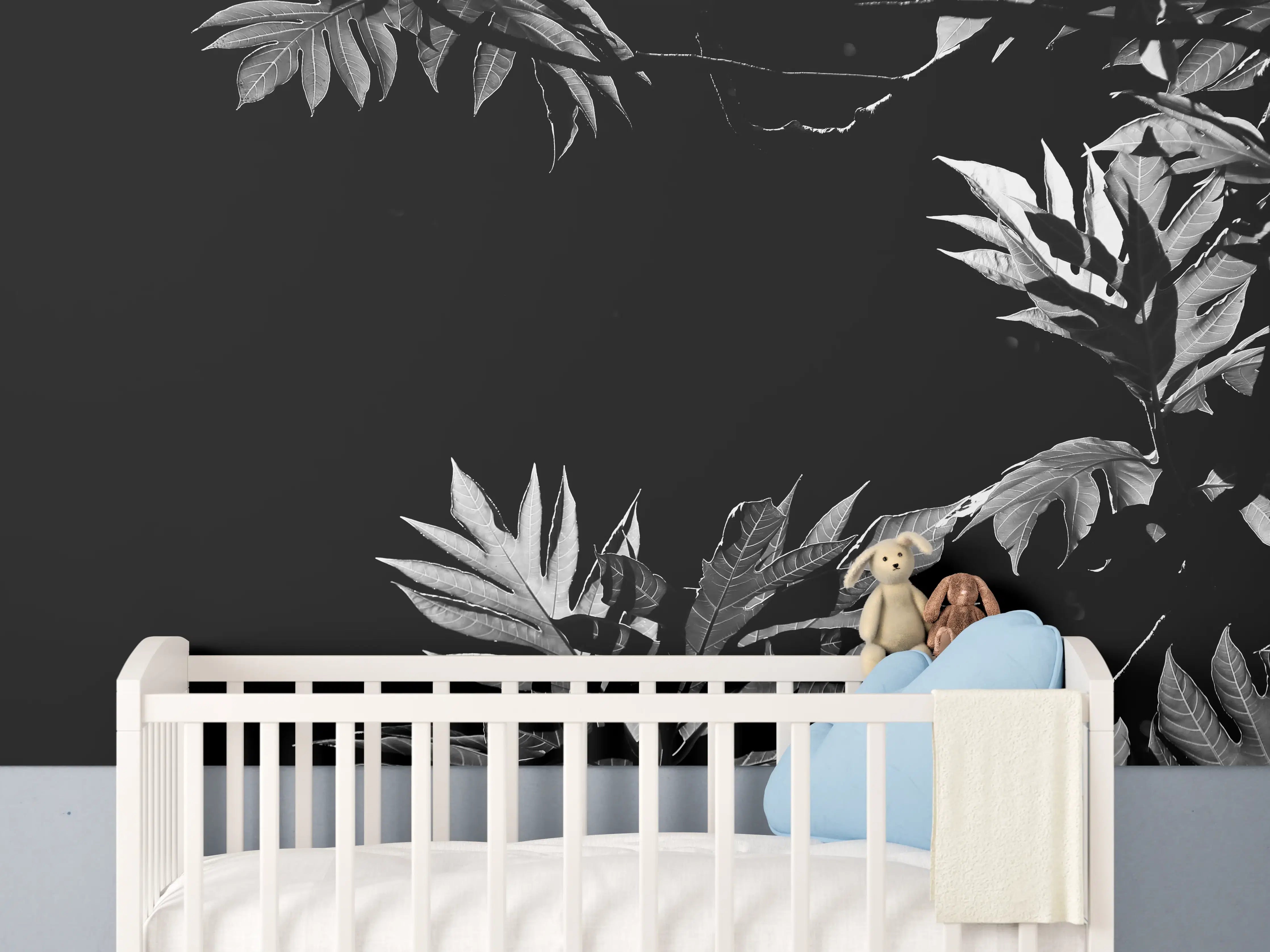 Babyzimmer Wandgestaltung - Dunkle Blattkontraste