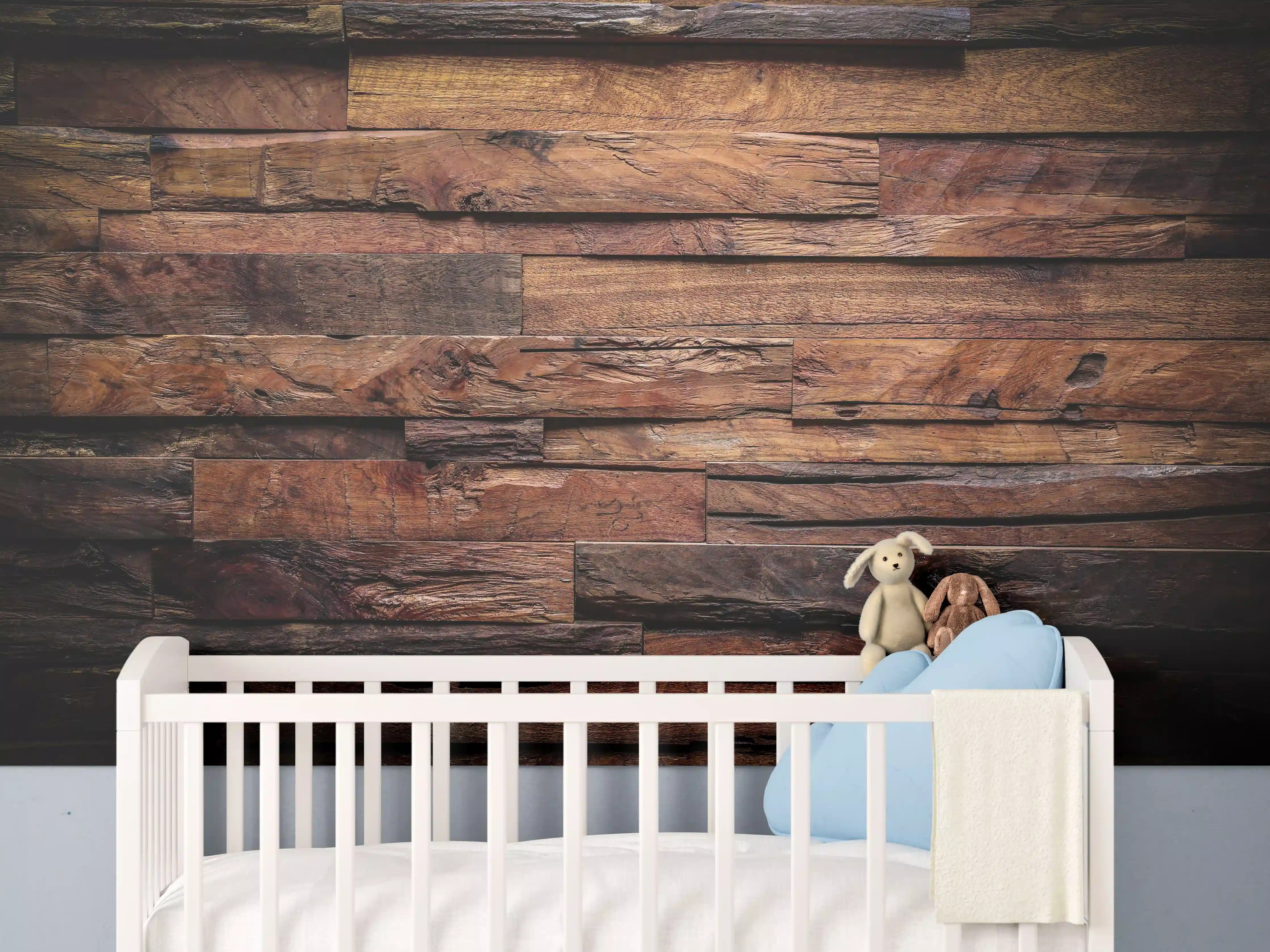 Babyzimmer Wandgestaltung - Dunkle Holztextur