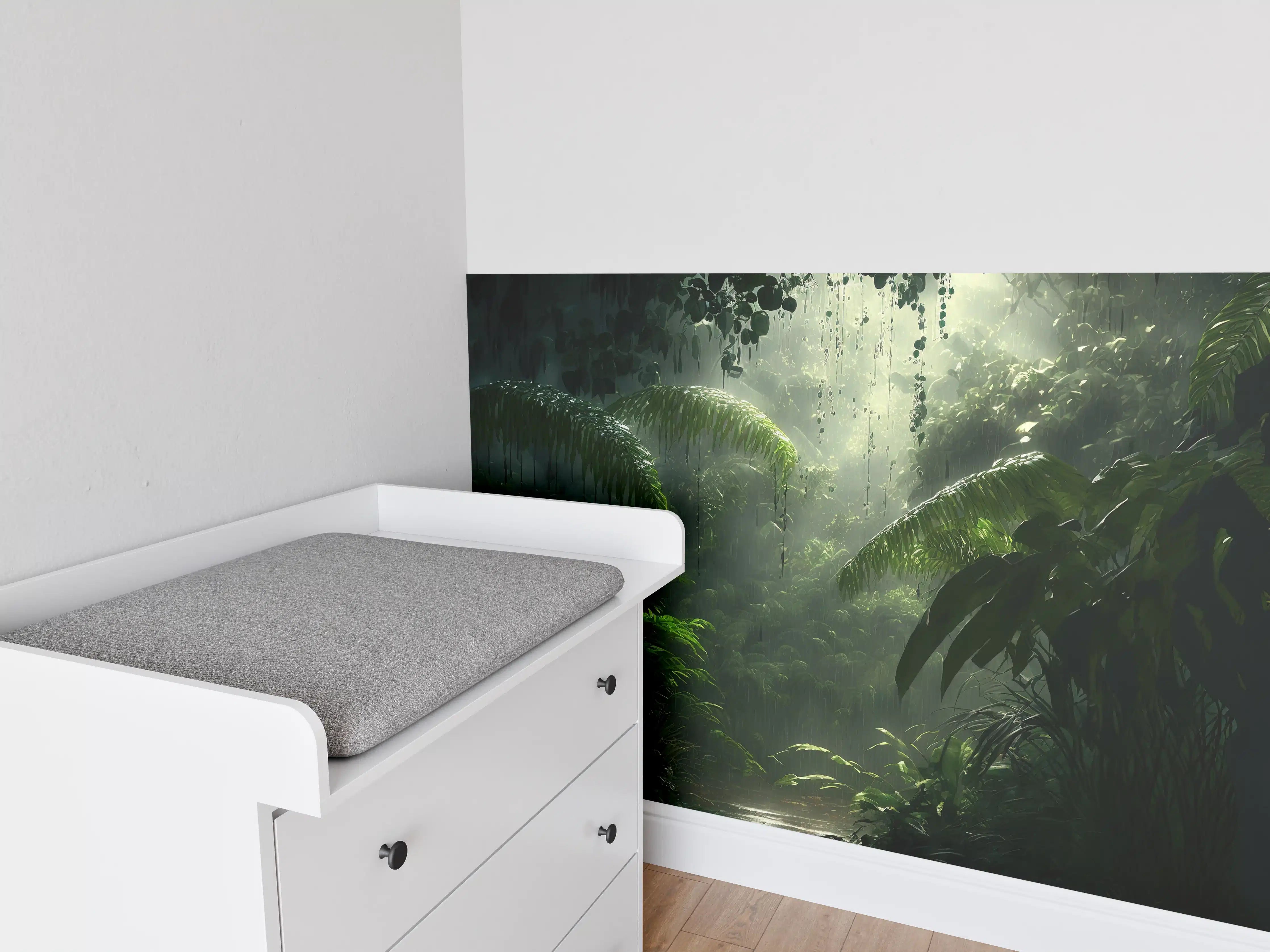 Babyzimmer Wandgestaltung - Dunkler tropischer Wald im Regen