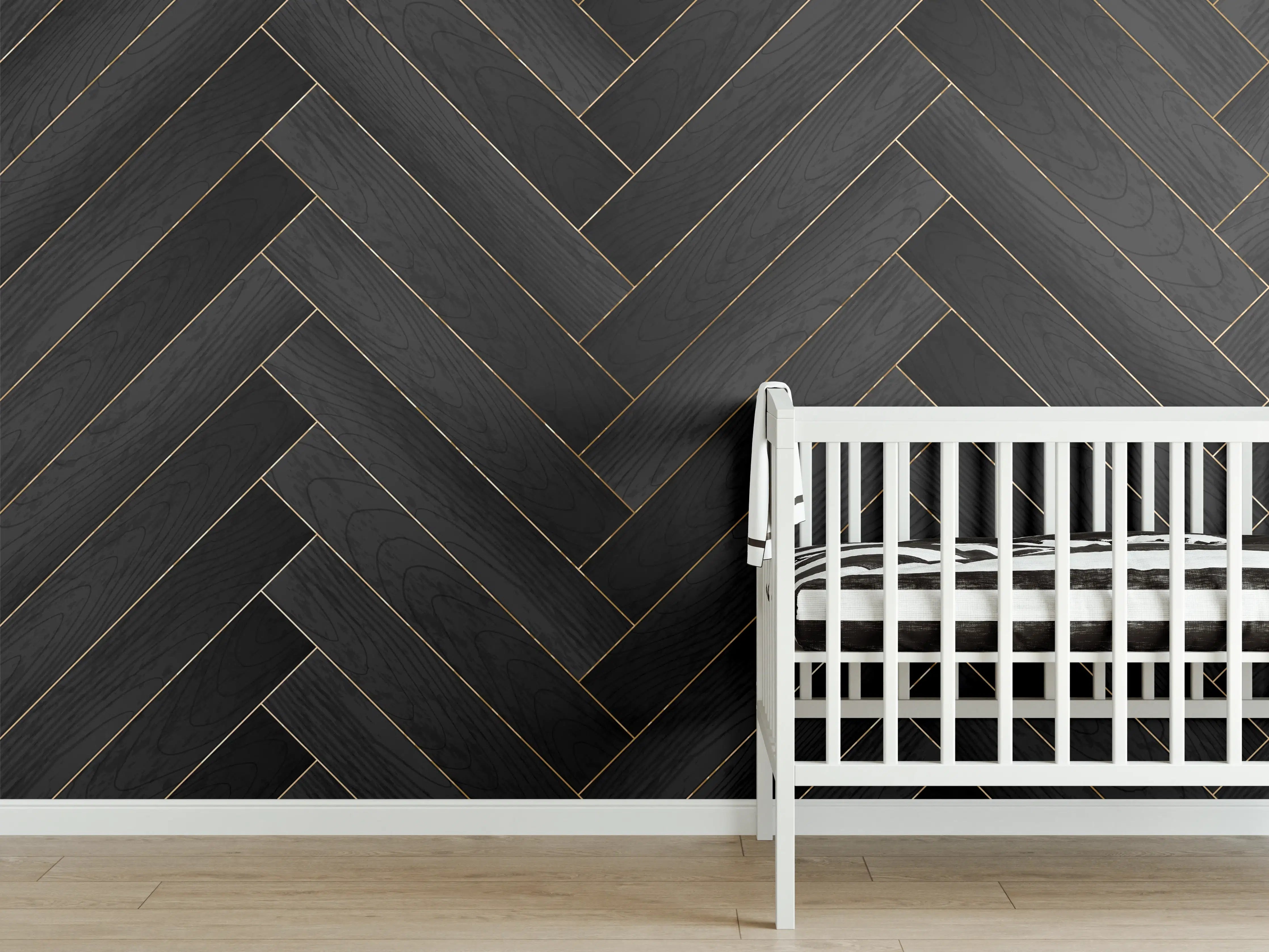 Babyzimmer Wandgestaltung - Dunkles Fischgrät Holzparkett