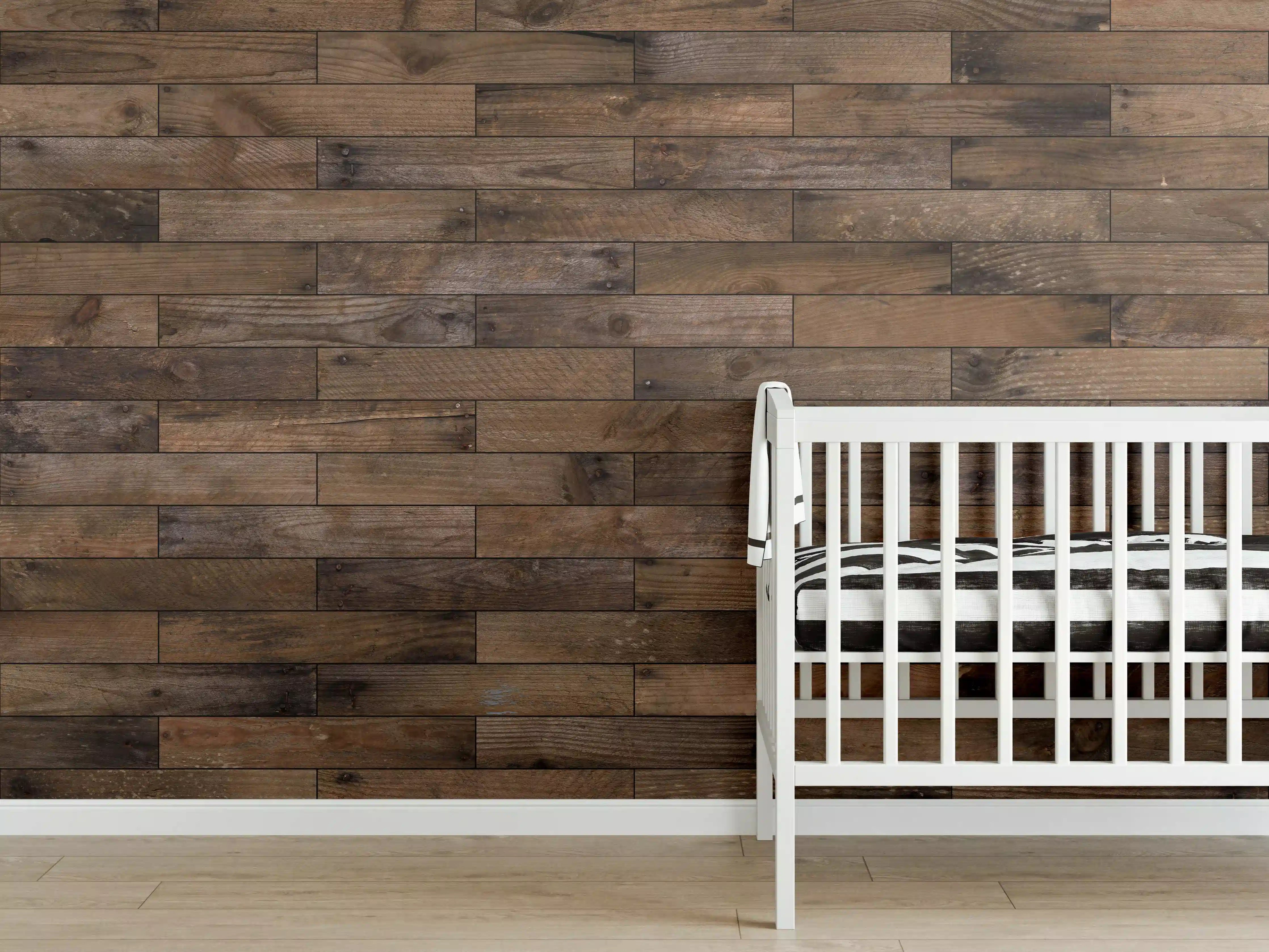Babyzimmer Wandgestaltung - Dunkles Holzmuster