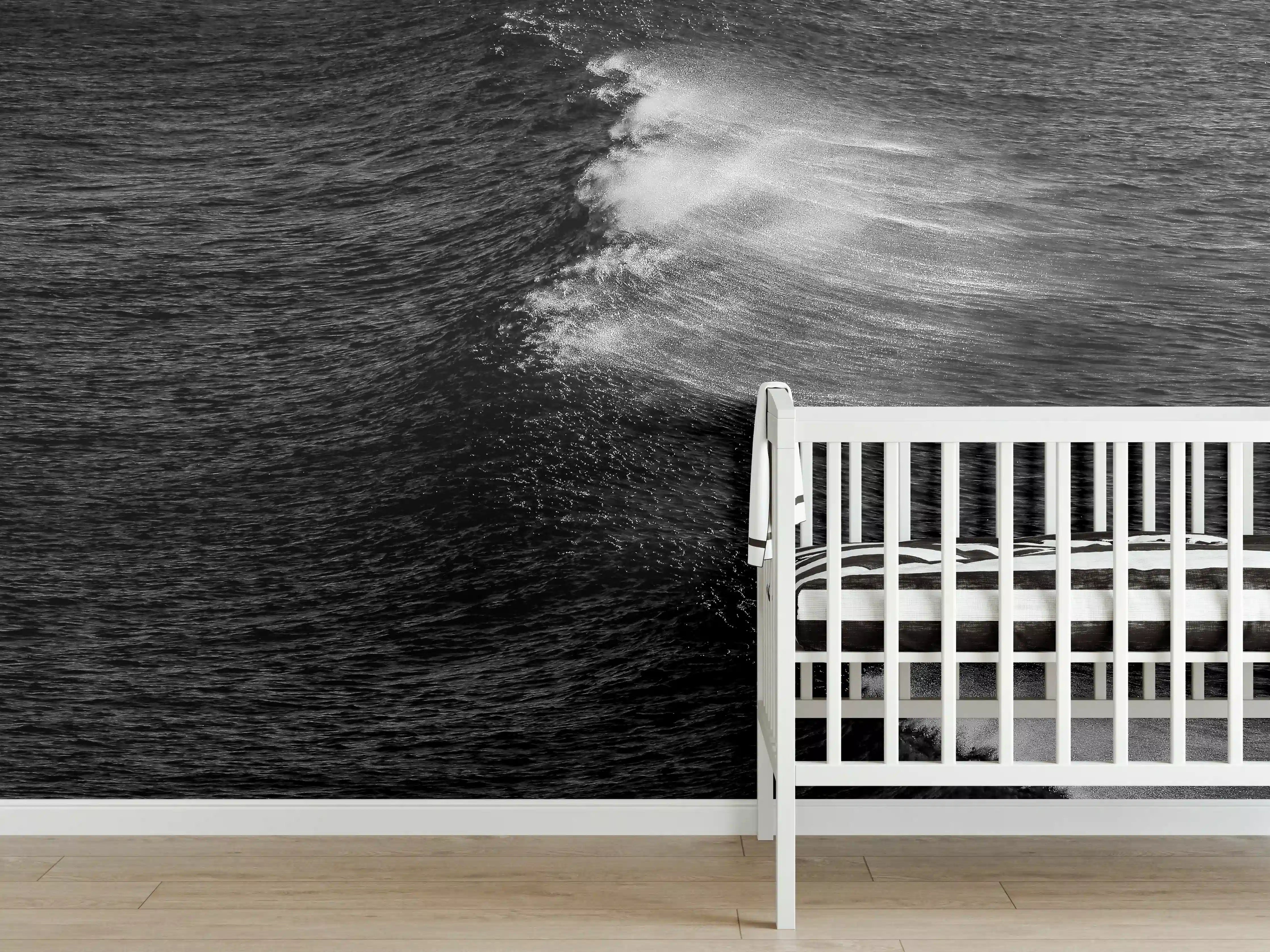 Babyzimmer Wandgestaltung - Dynamische Meerwellen Monochrom