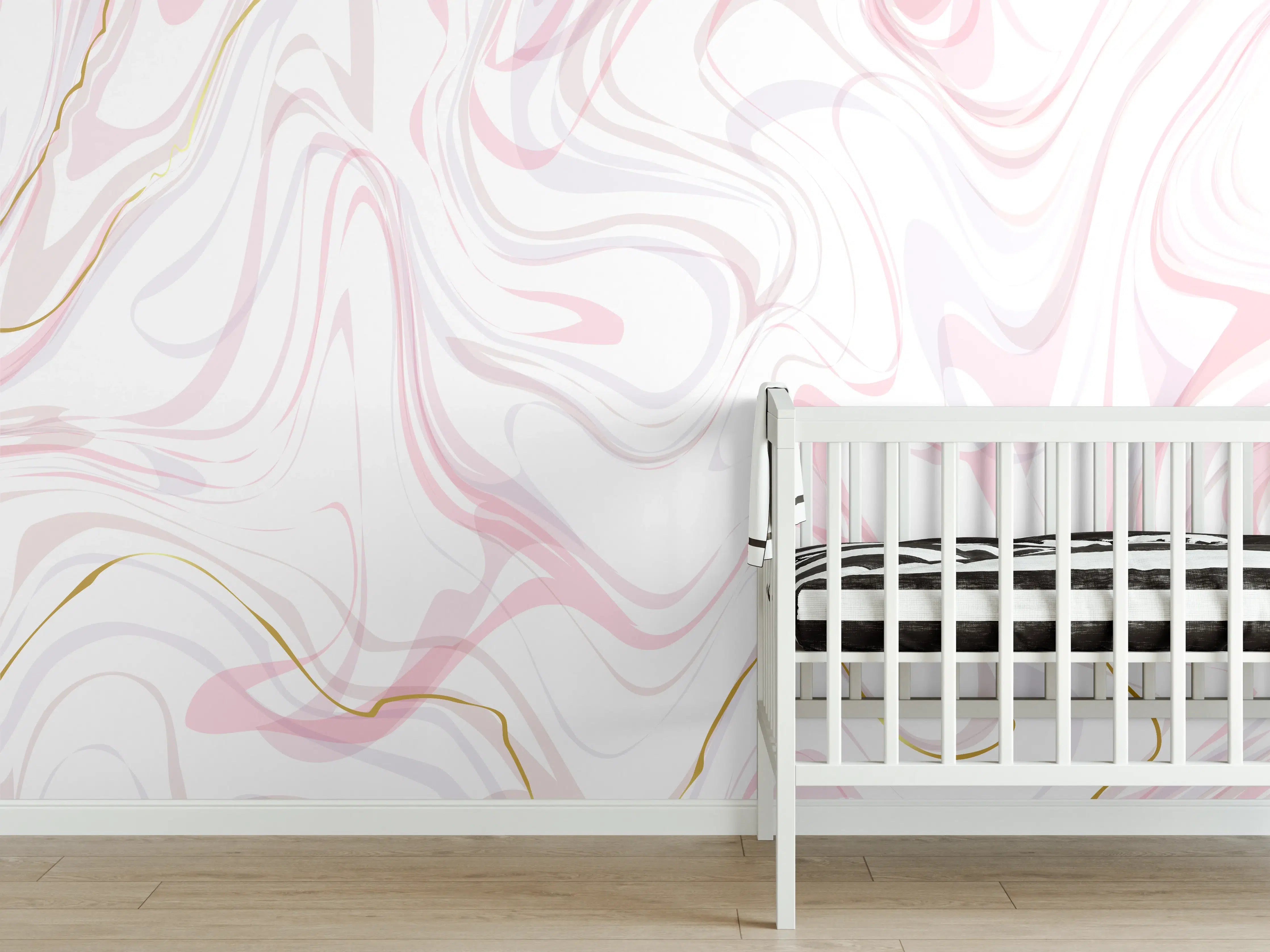 Babyzimmer Wandgestaltung - Edle Marmoroptik in Rosé-Weiß
