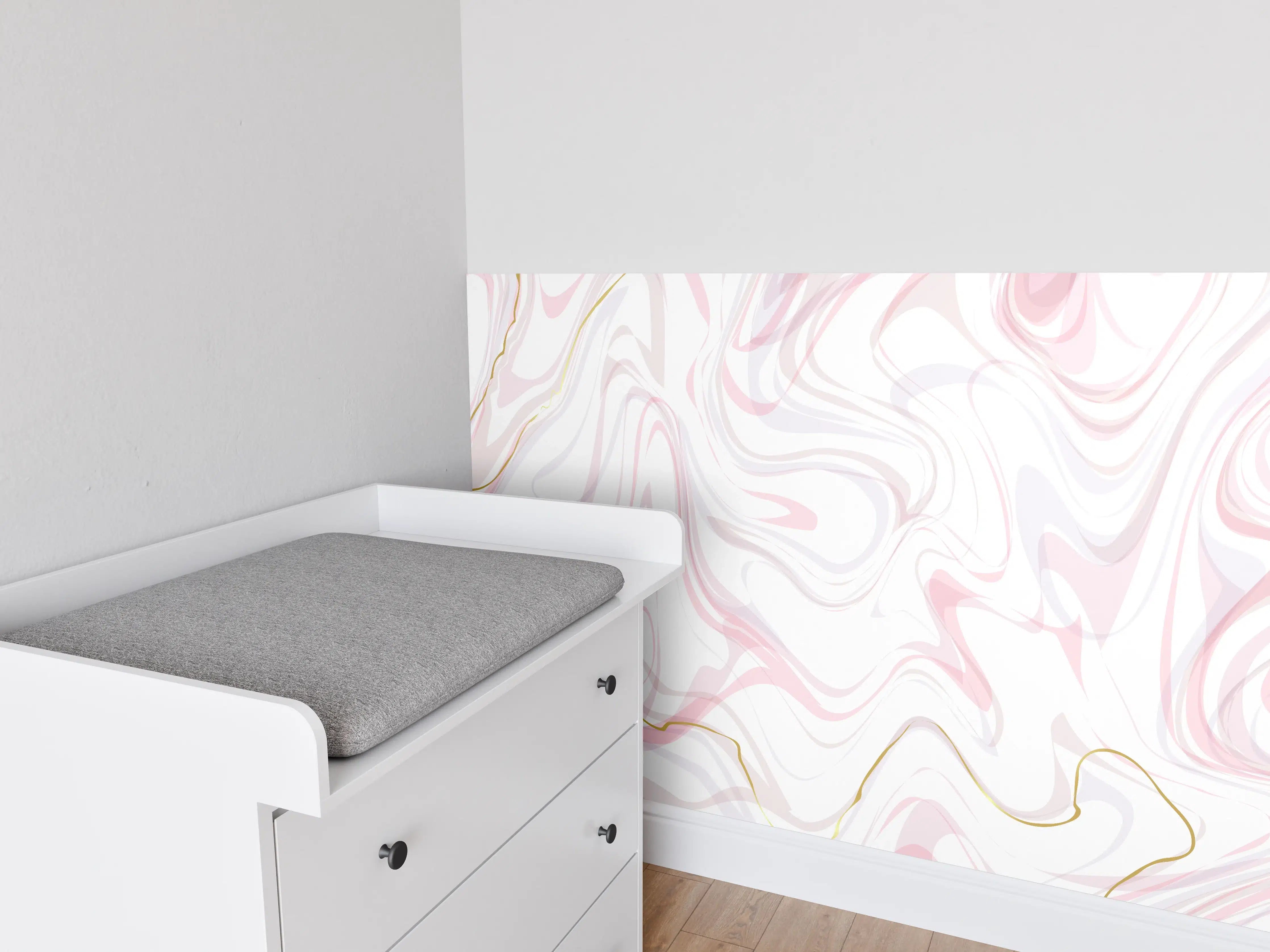 Babyzimmer Wandgestaltung - Edle Marmoroptik in Rosé-Weiß