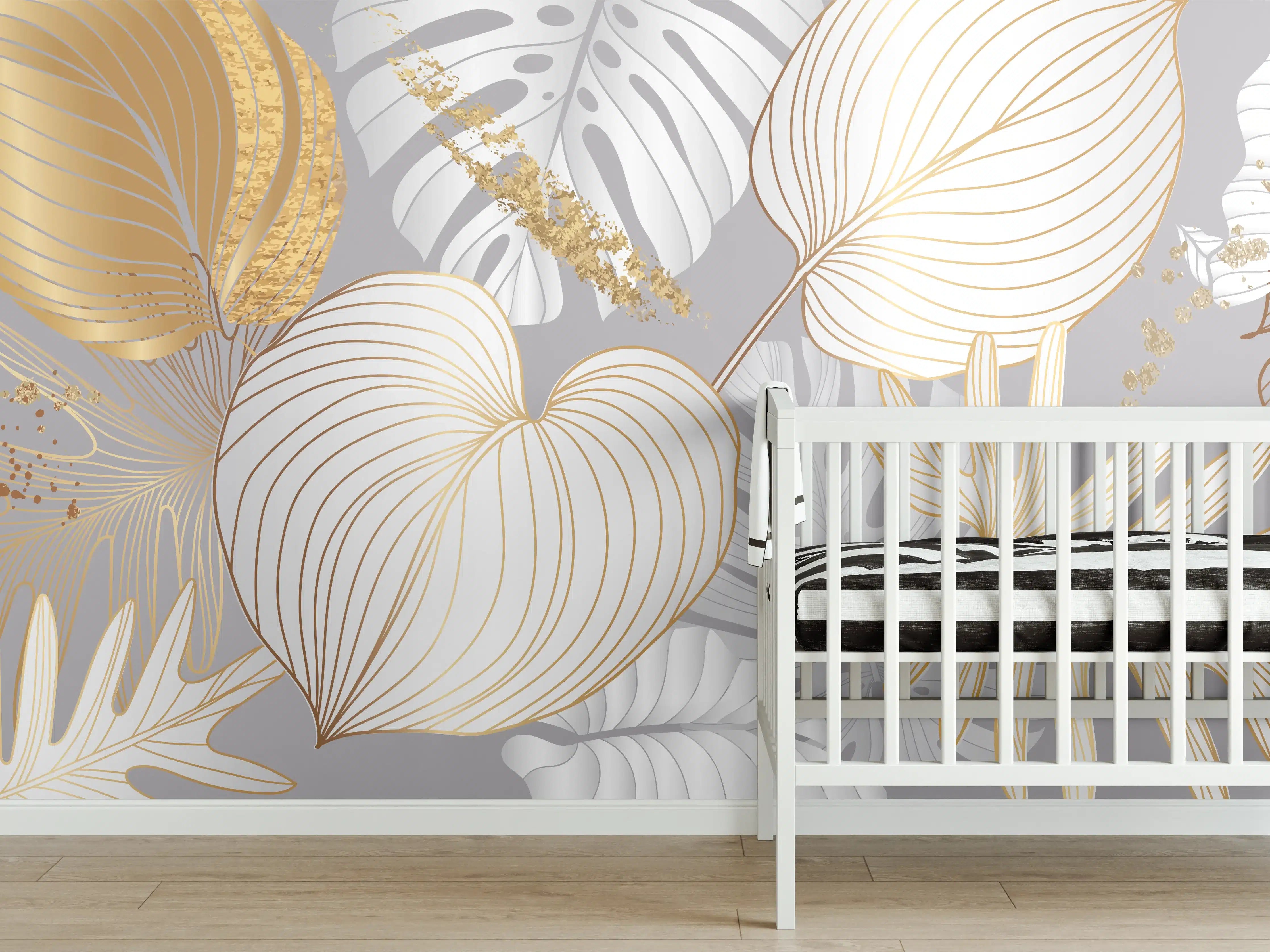 Babyzimmer Wandgestaltung - Edles Gold-Blatt-Design