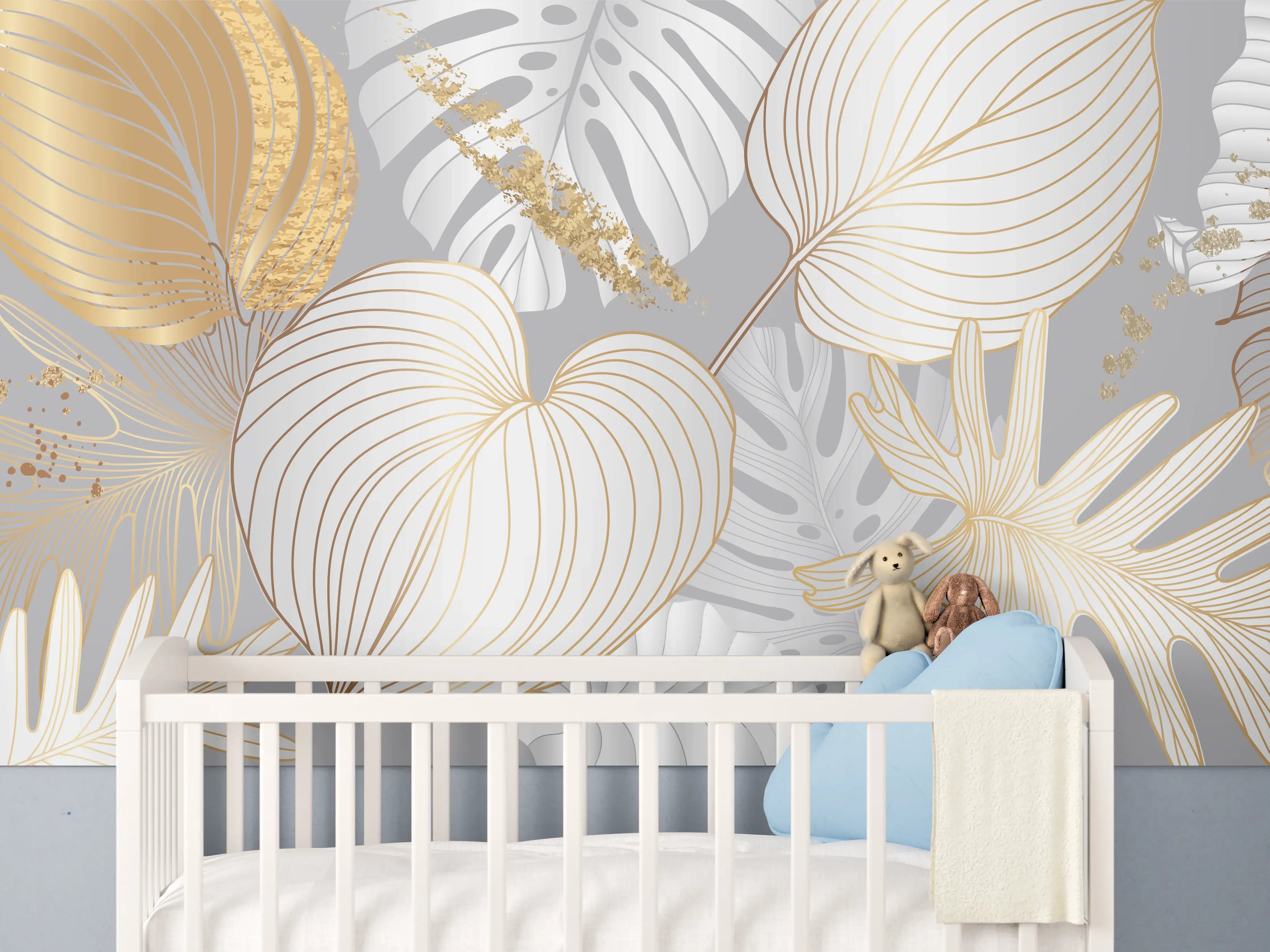 Babyzimmer Wandgestaltung - Edles Gold-Blatt-Design