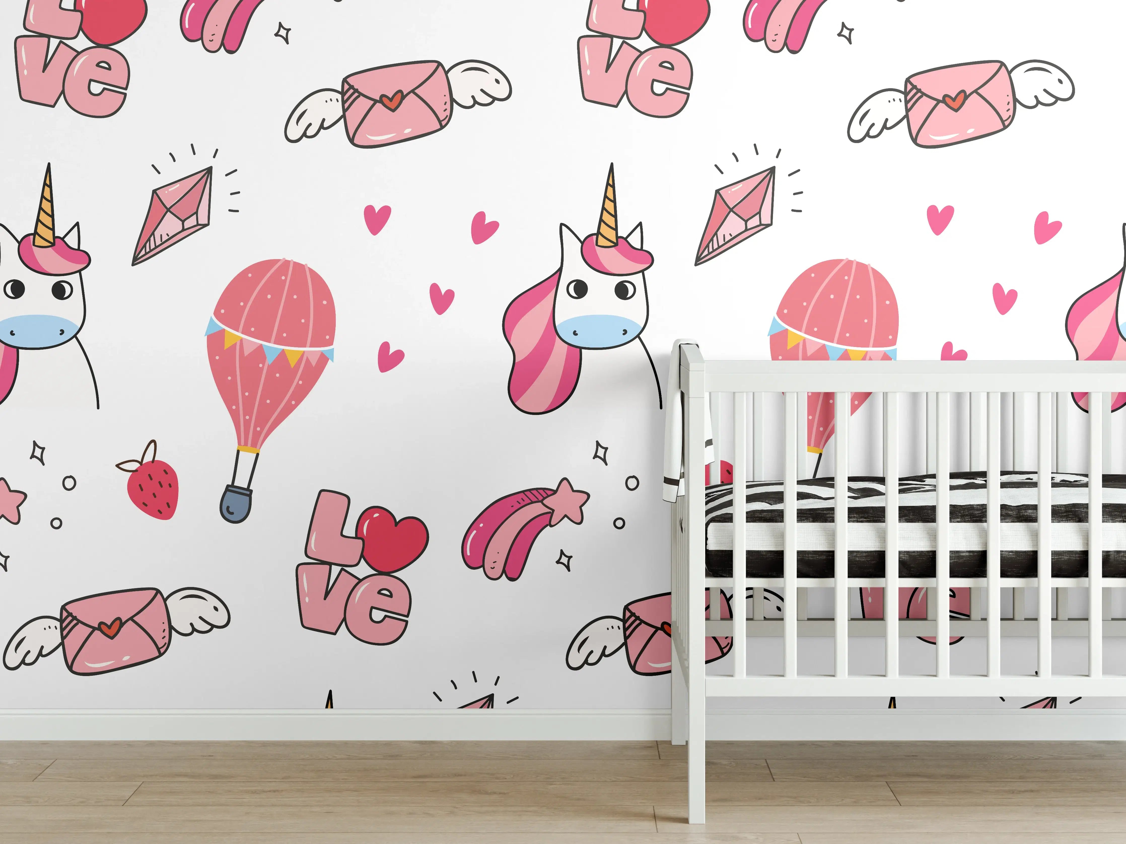 Babyzimmer Wandgestaltung - Einhorn Liebe Herz Muster