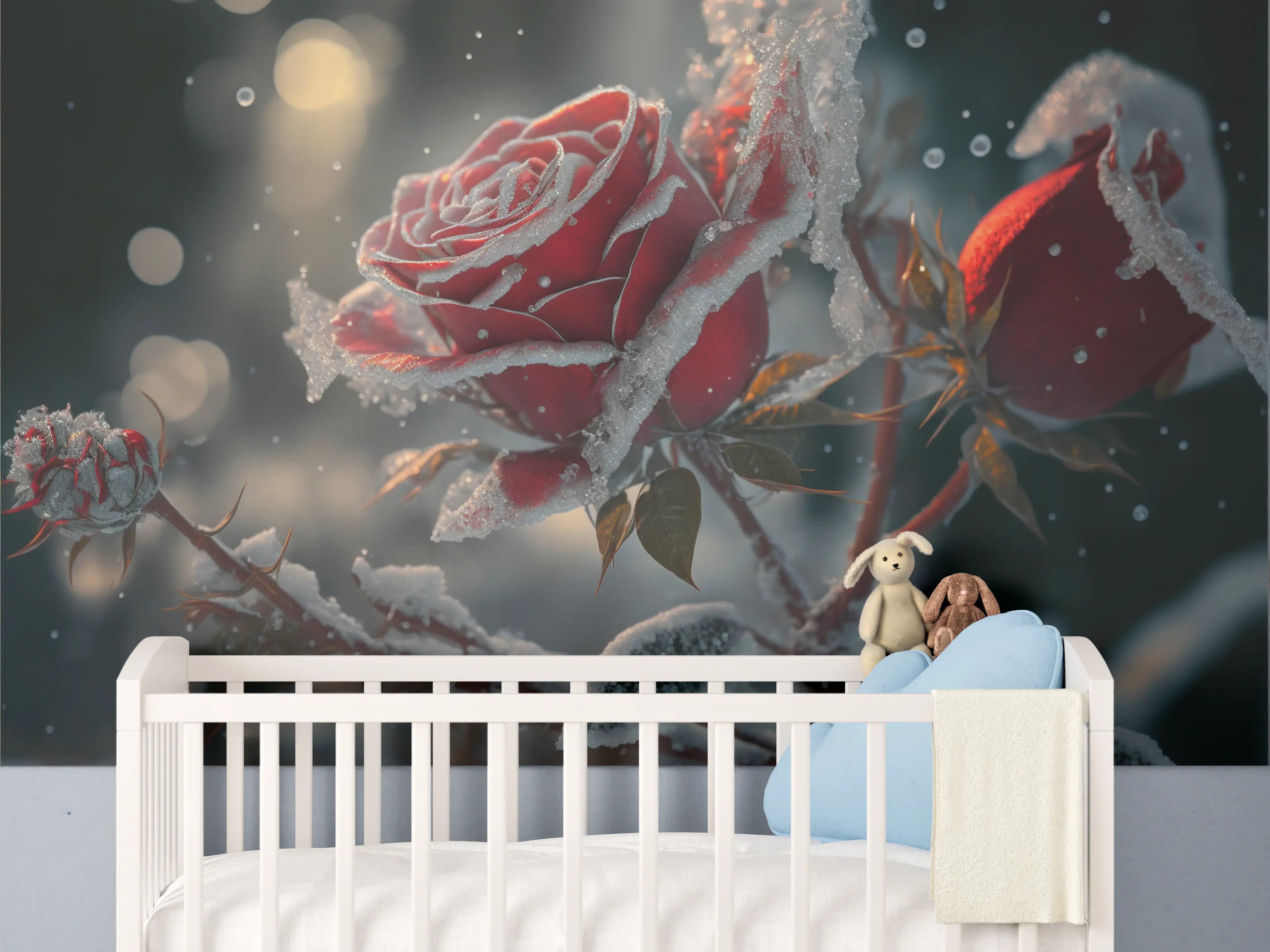 Babyzimmer Wandgestaltung - Eisgekühlte Rosen im Winter