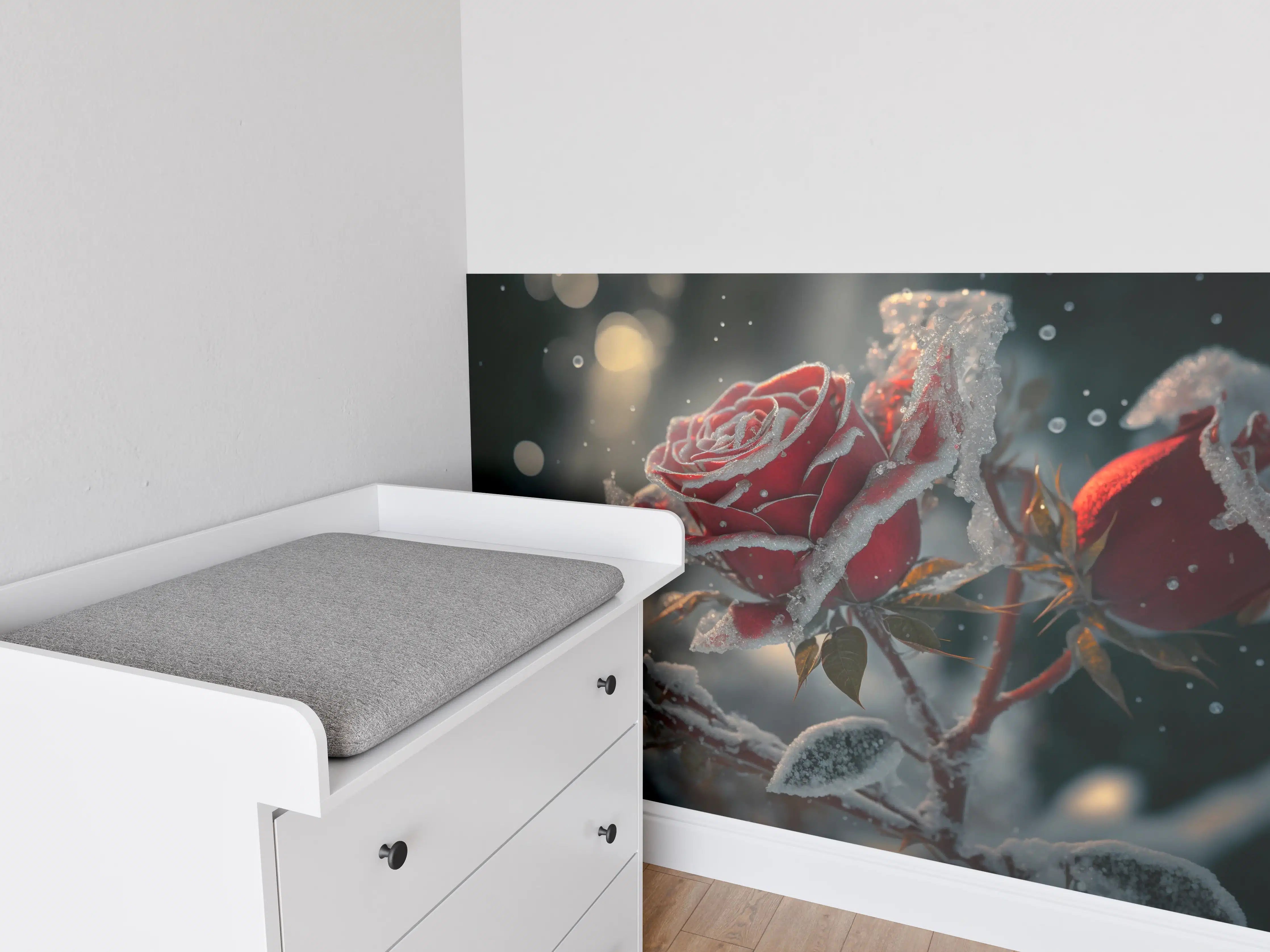 Babyzimmer Wandgestaltung - Eisgekühlte Rosen im Winter