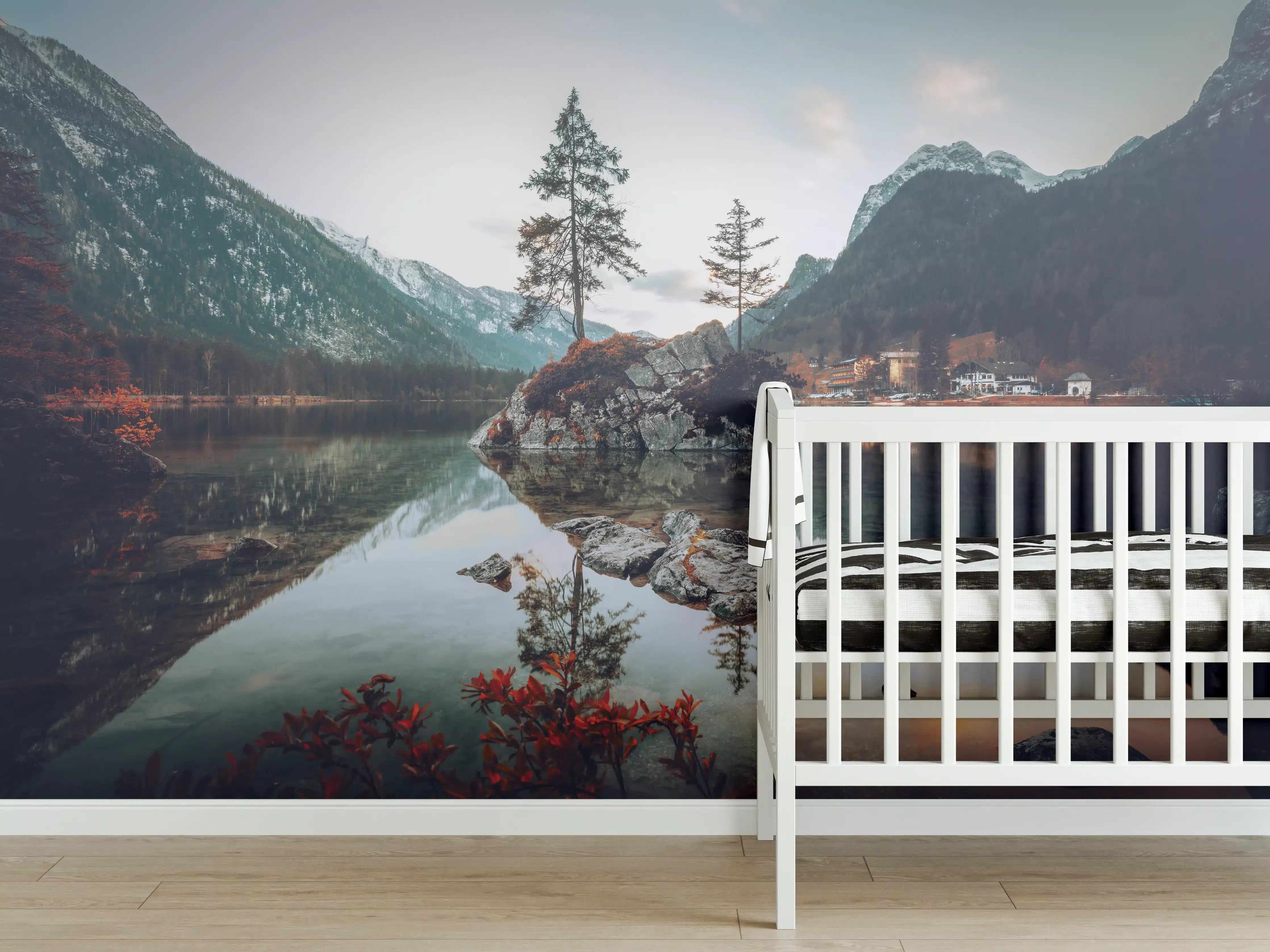 Babyzimmer Wandgestaltung - Elbsandsteingebirge bei Abendsonne