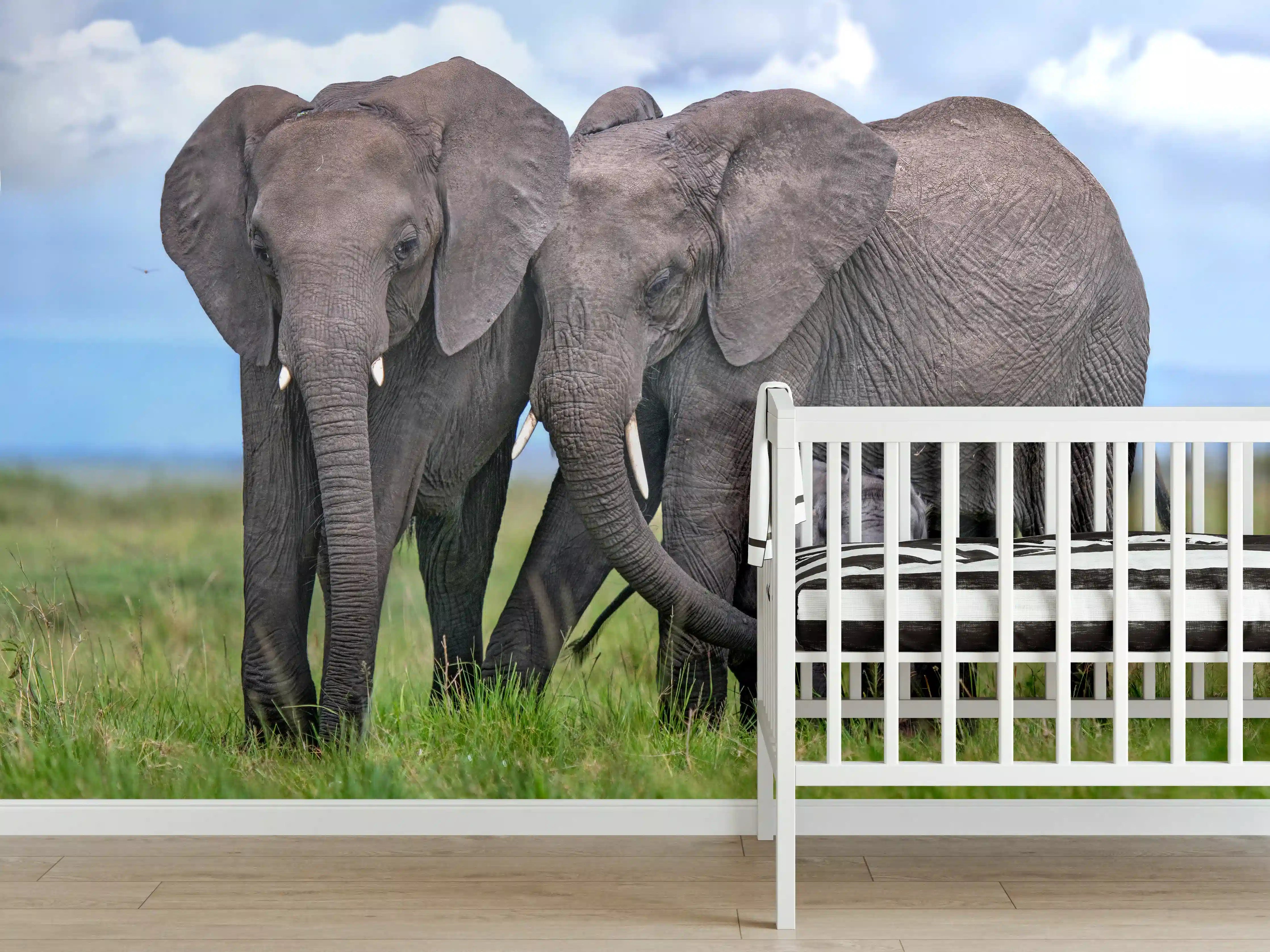 Babyzimmer Wandgestaltung - Elefanten Familie - Afrika