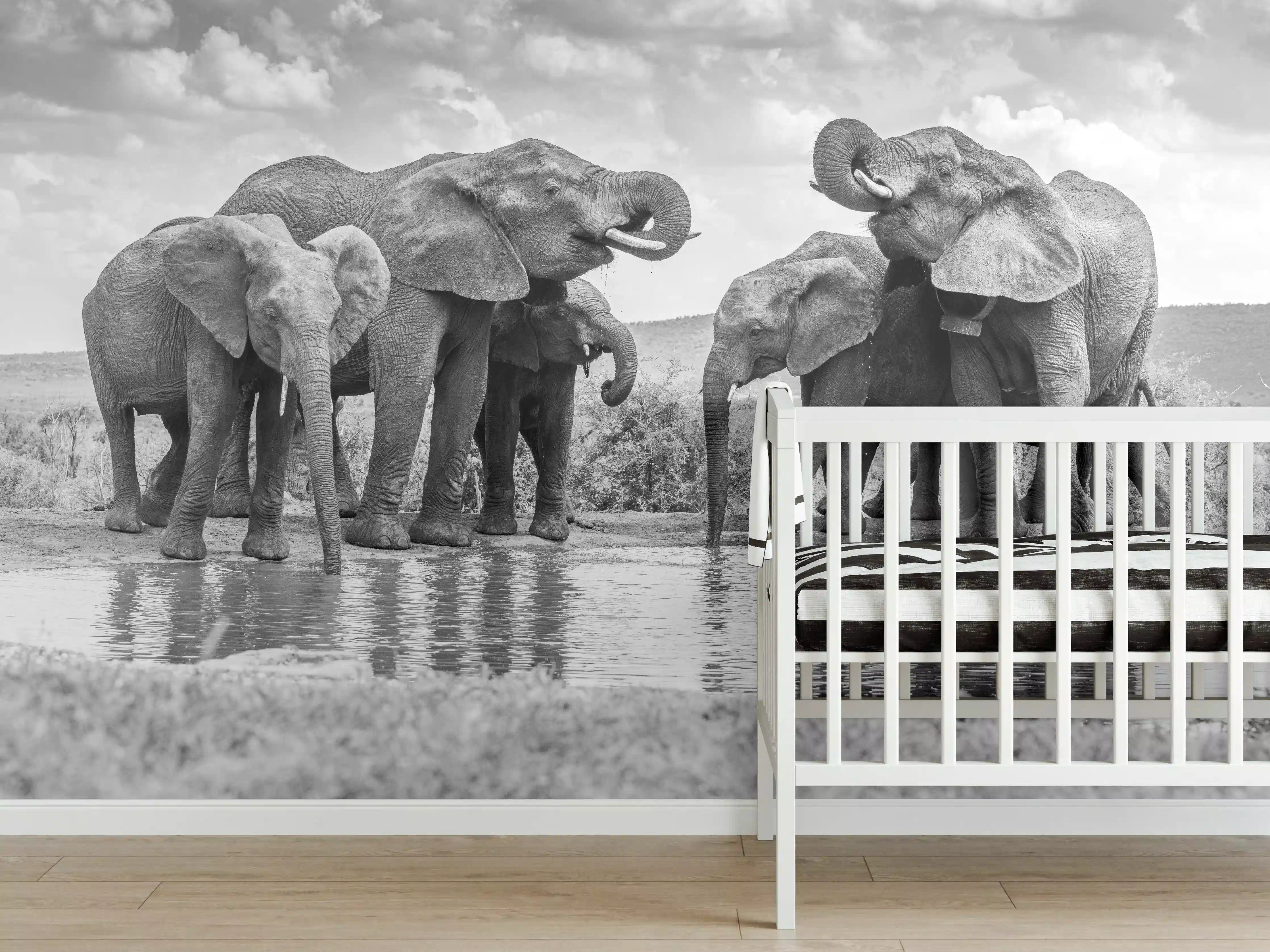 Babyzimmer Wandgestaltung - Elefanten an der Wasserstelle