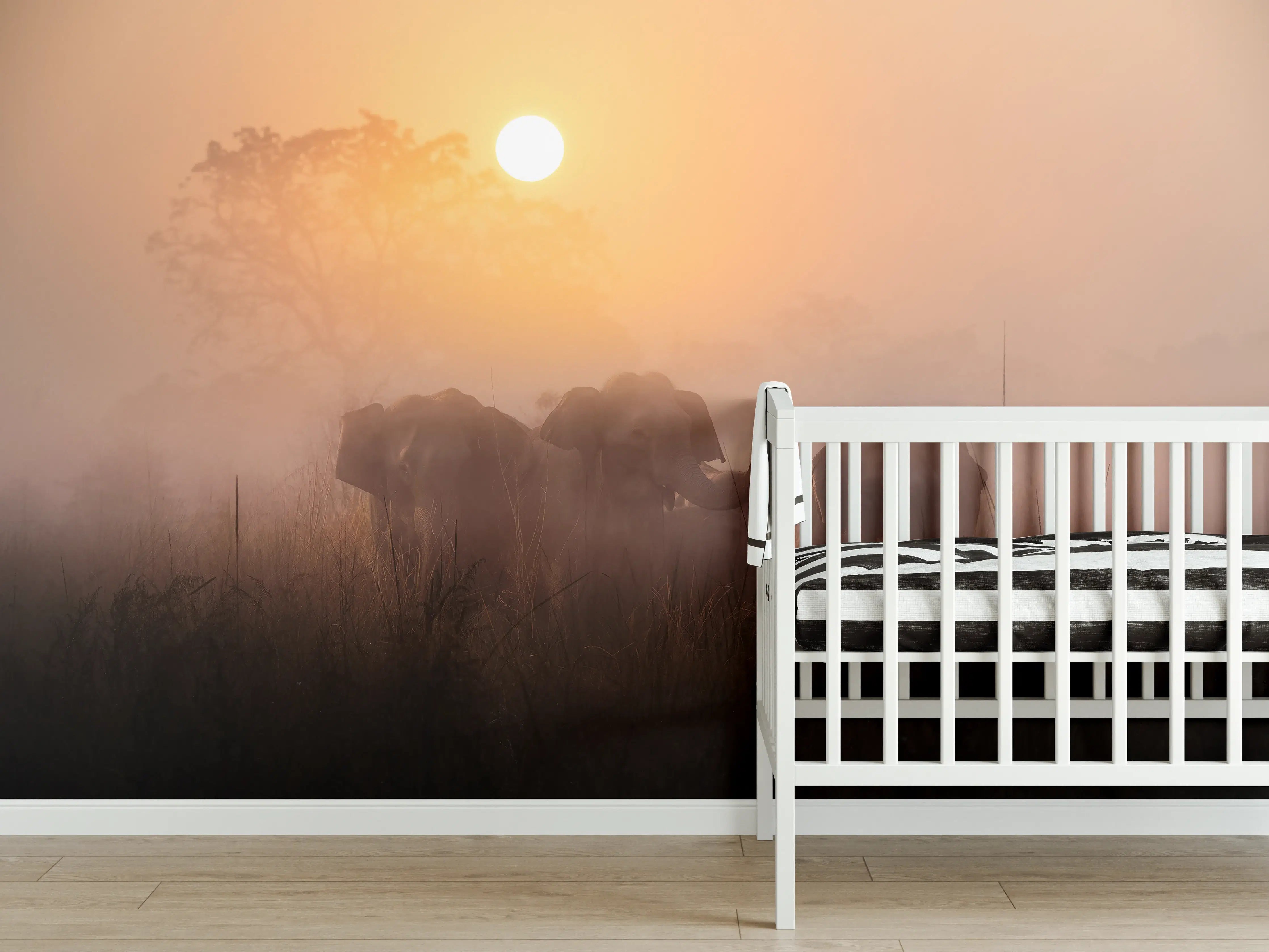Babyzimmer Wandgestaltung - Elefanten bei Morgengrauen