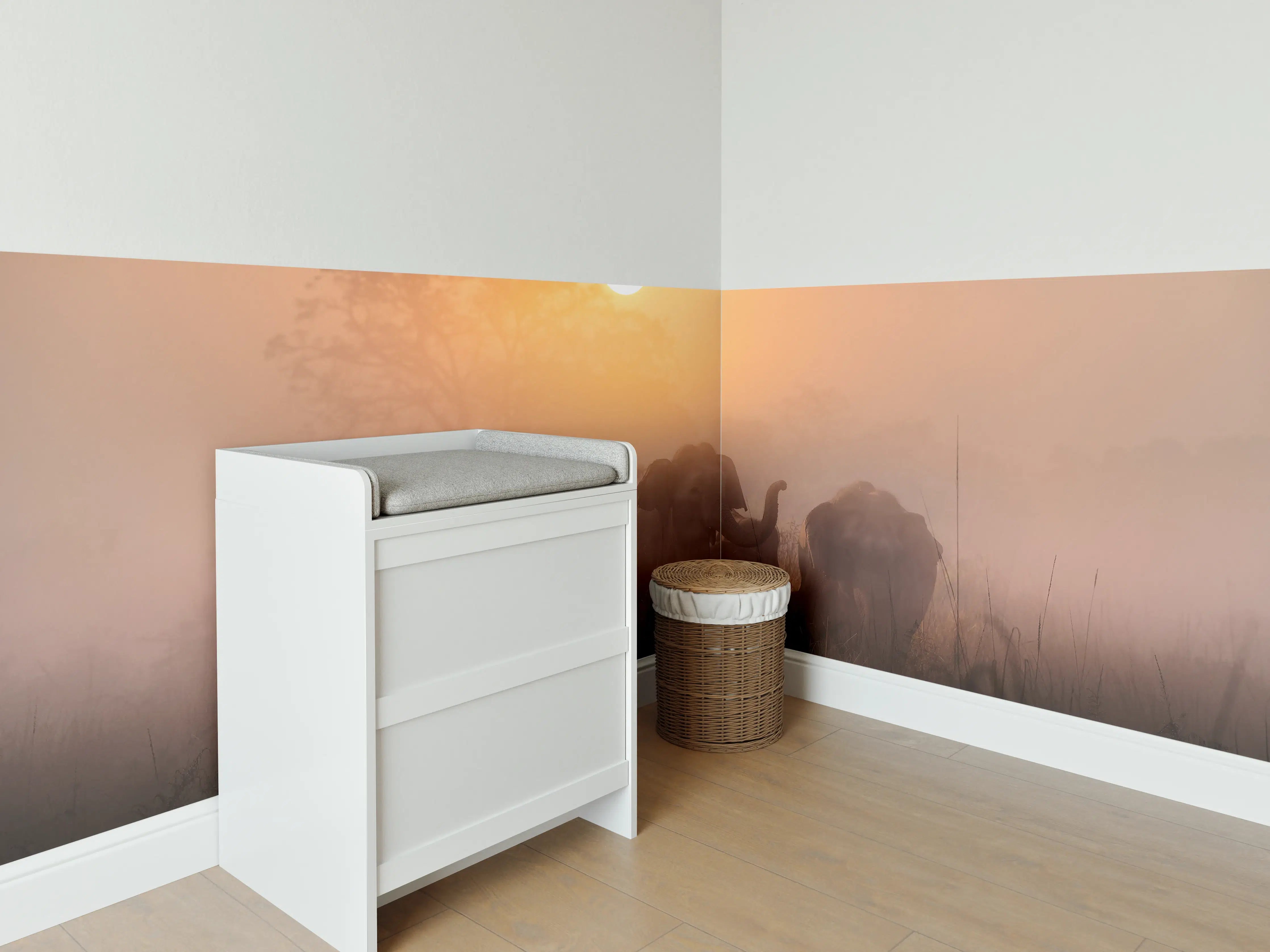 Babyzimmer Wandgestaltung - Elefanten bei Morgengrauen