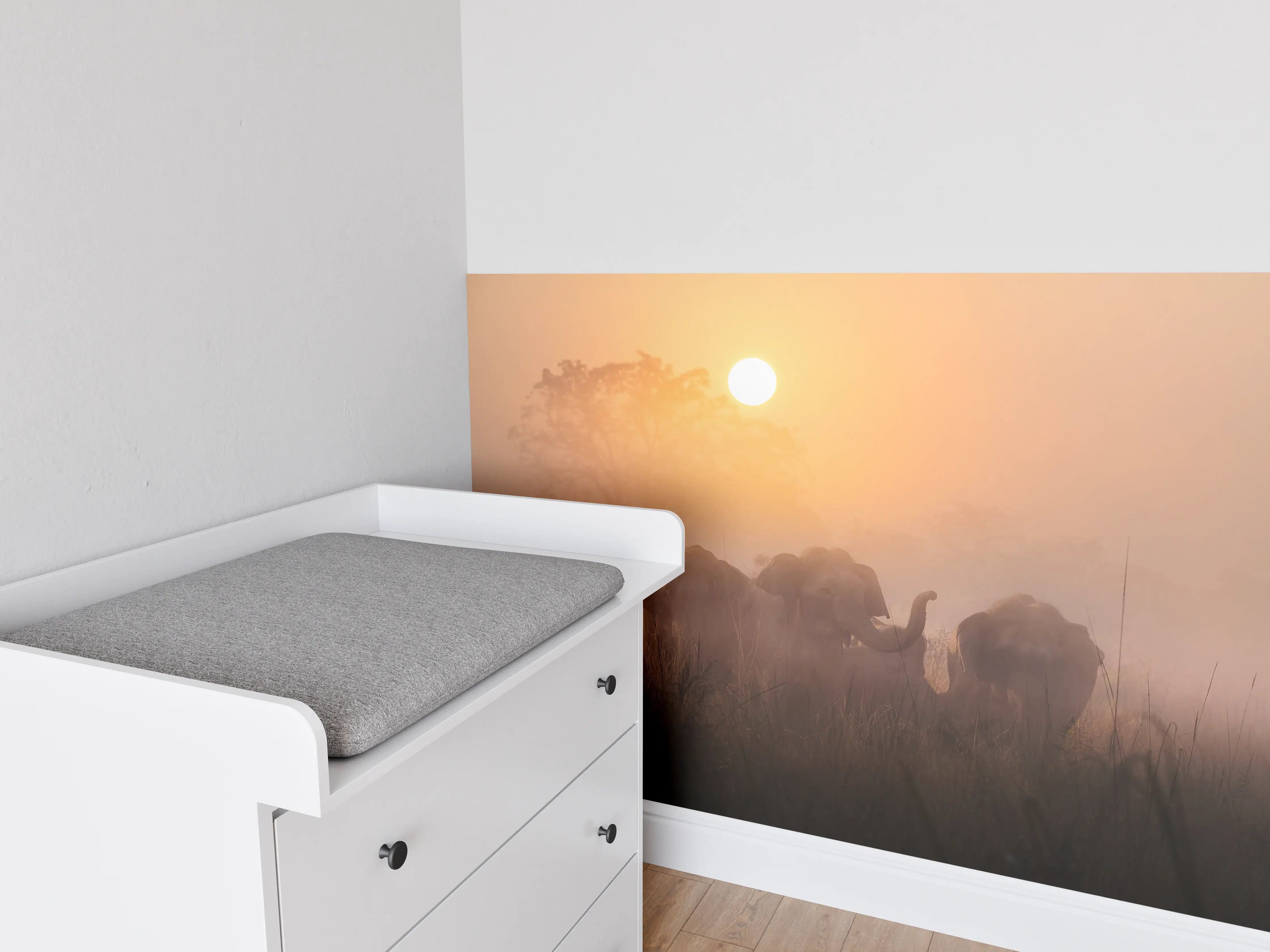 Babyzimmer Wandgestaltung - Elefanten bei Morgengrauen