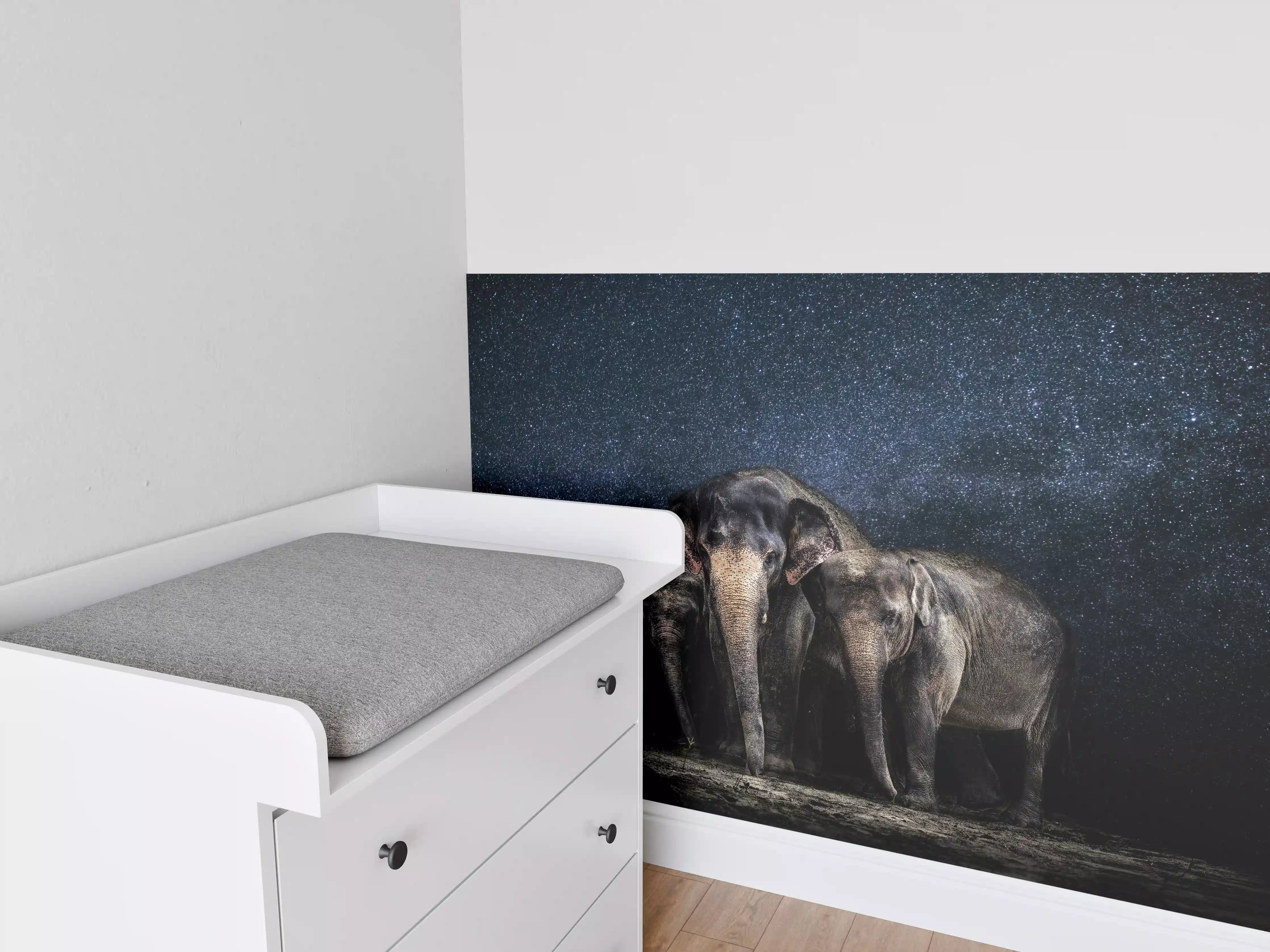 Babyzimmer Wandgestaltung - Elefantenfamilie zwischen den Sternen