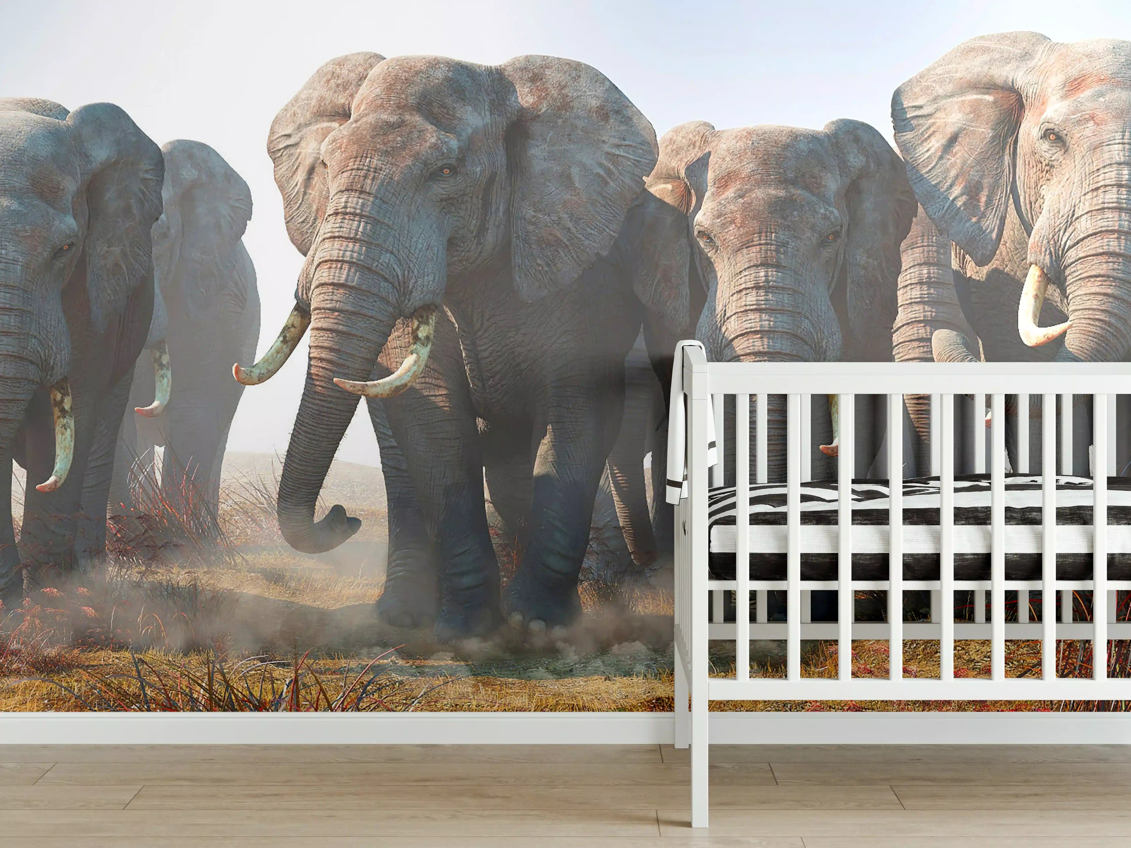 Babyzimmer Wandgestaltung - Elefantenherde in der Wüste