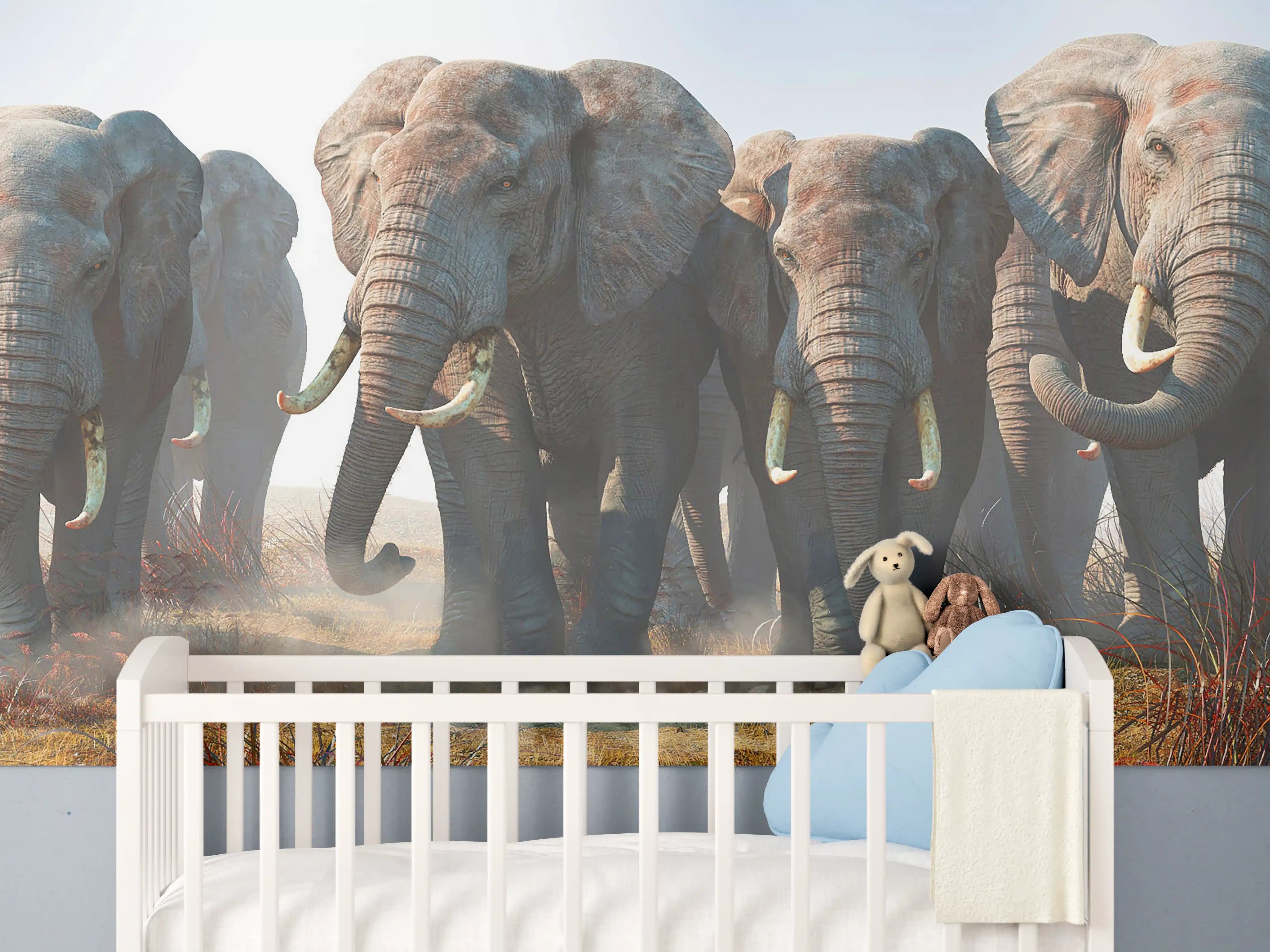 Babyzimmer Wandgestaltung - Elefantenherde in der Wüste