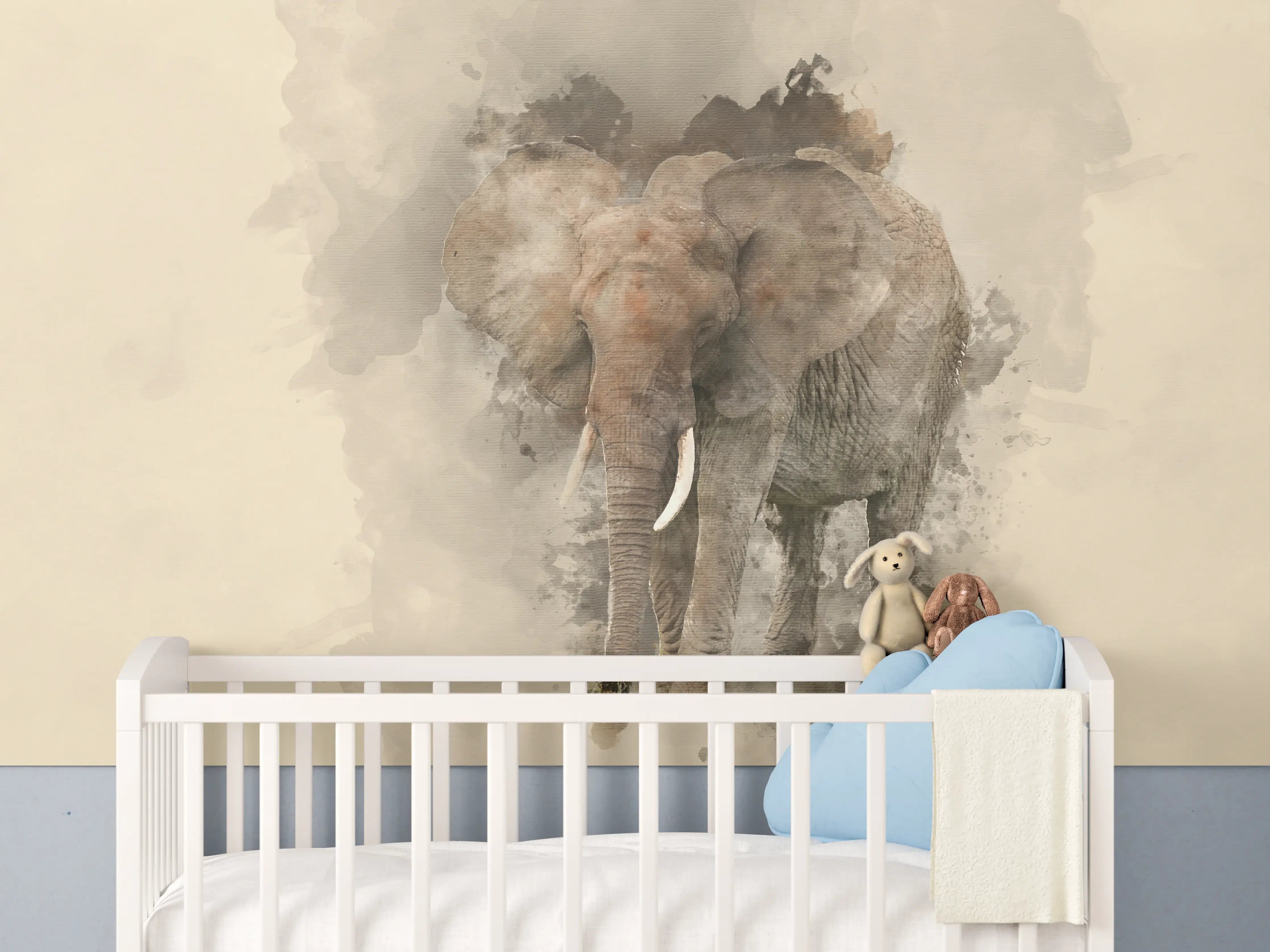 Babyzimmer Wandgestaltung - Elefantenporträt in Wasserfarben