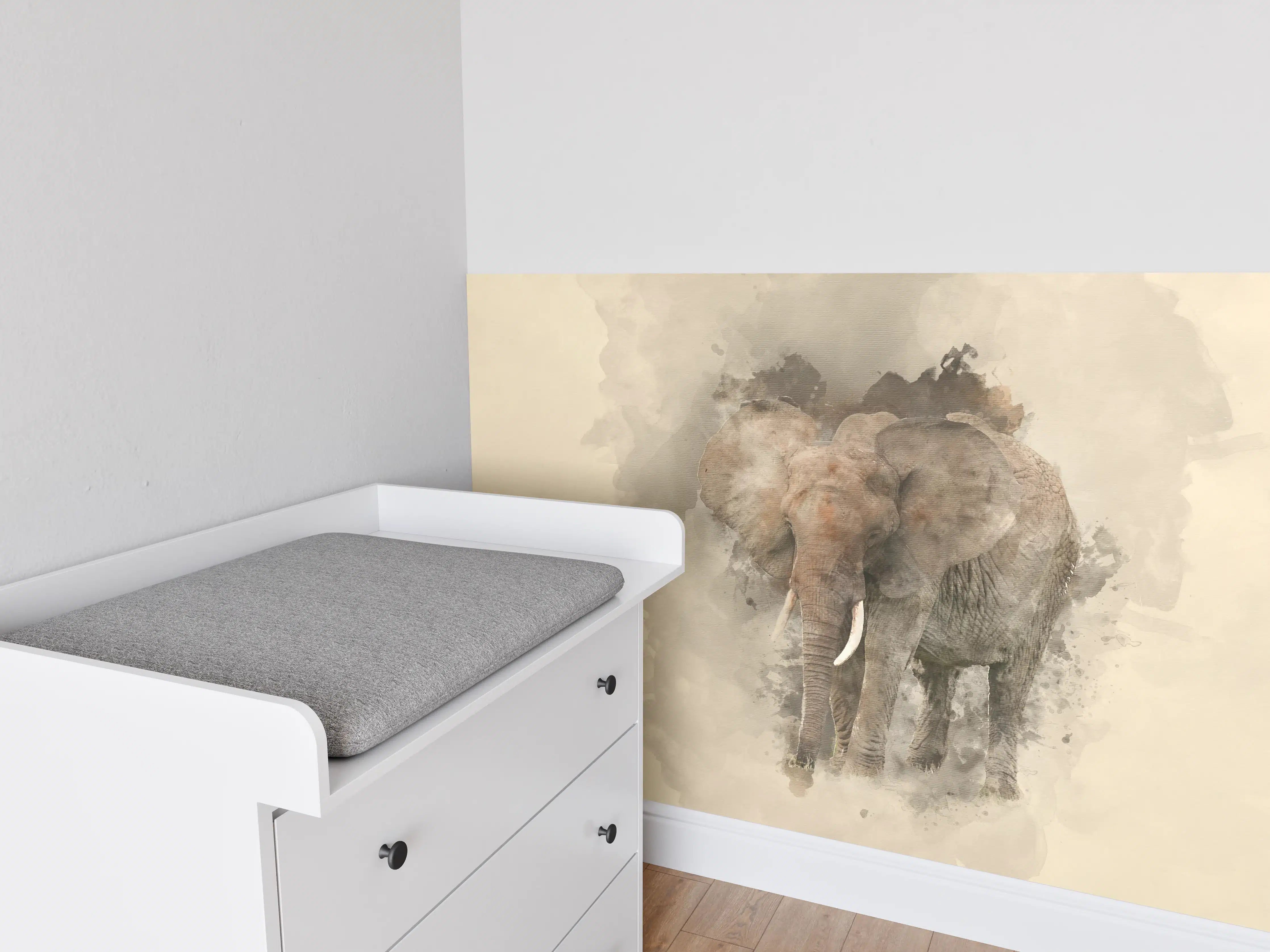 Babyzimmer Wandgestaltung - Elefantenporträt in Wasserfarben