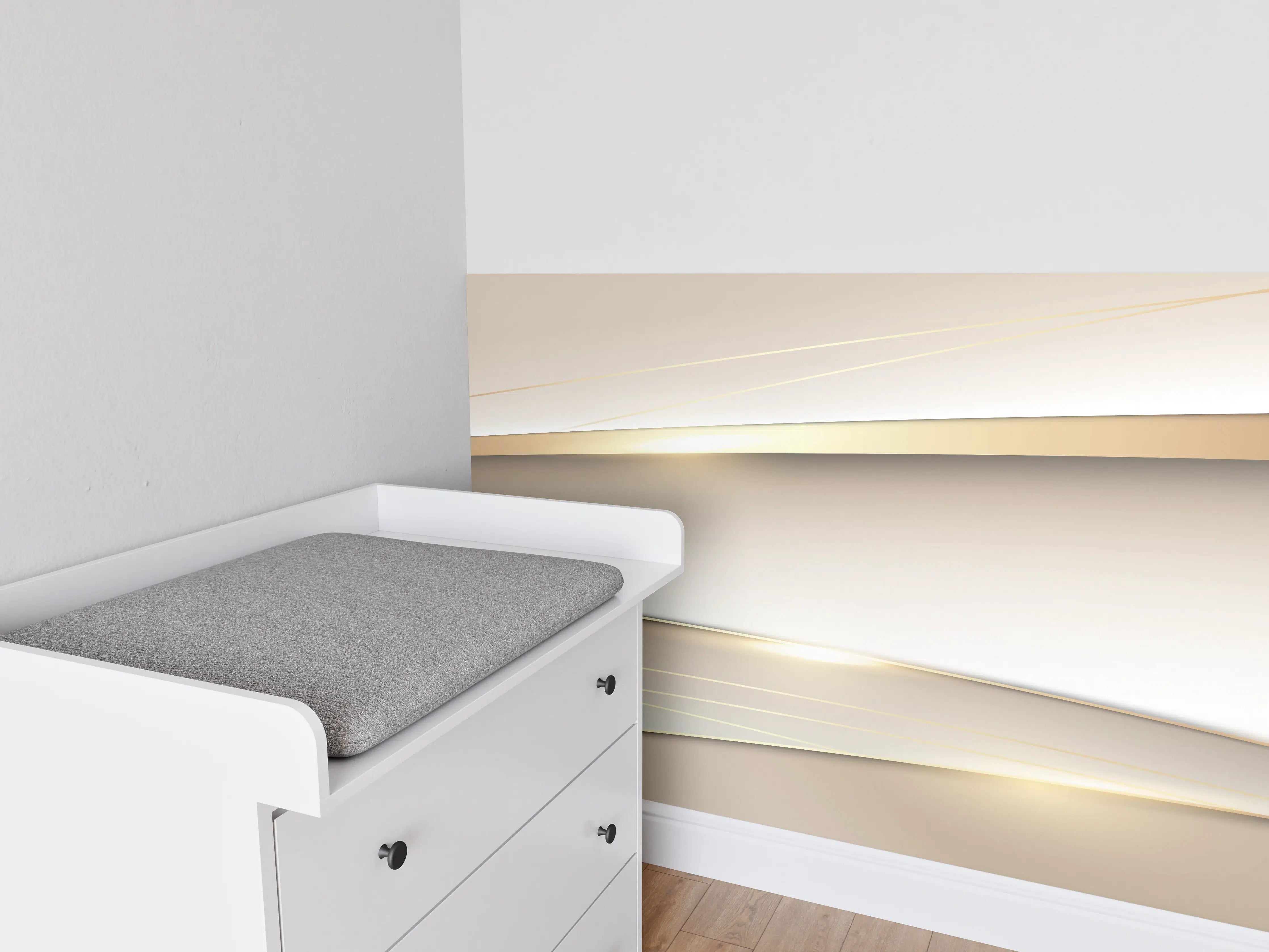 Babyzimmer Wandgestaltung - Elegante Abstrakte Goldweiß Design