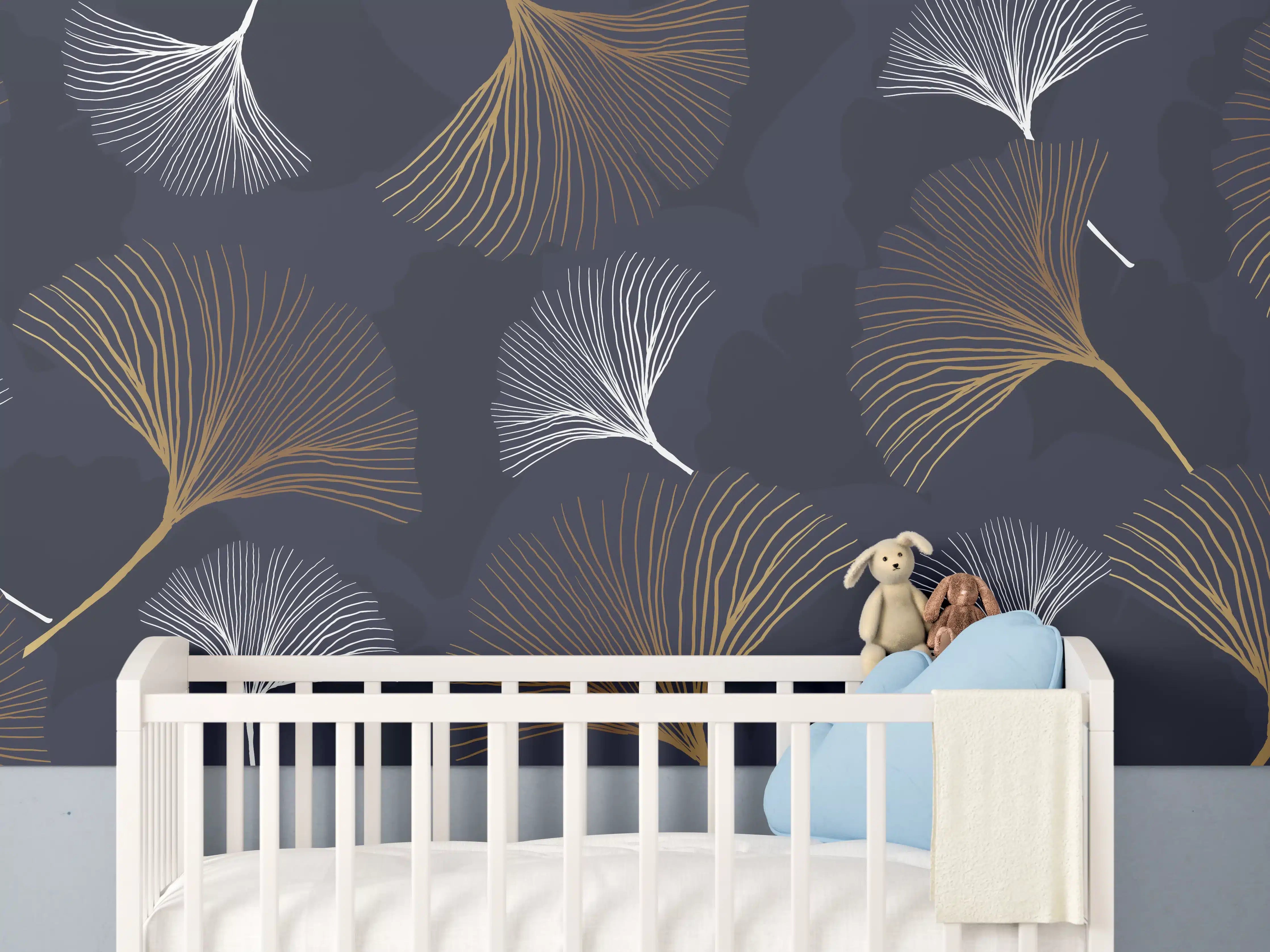 Babyzimmer Wandgestaltung - Elegante Blattgold-Muster Tapete