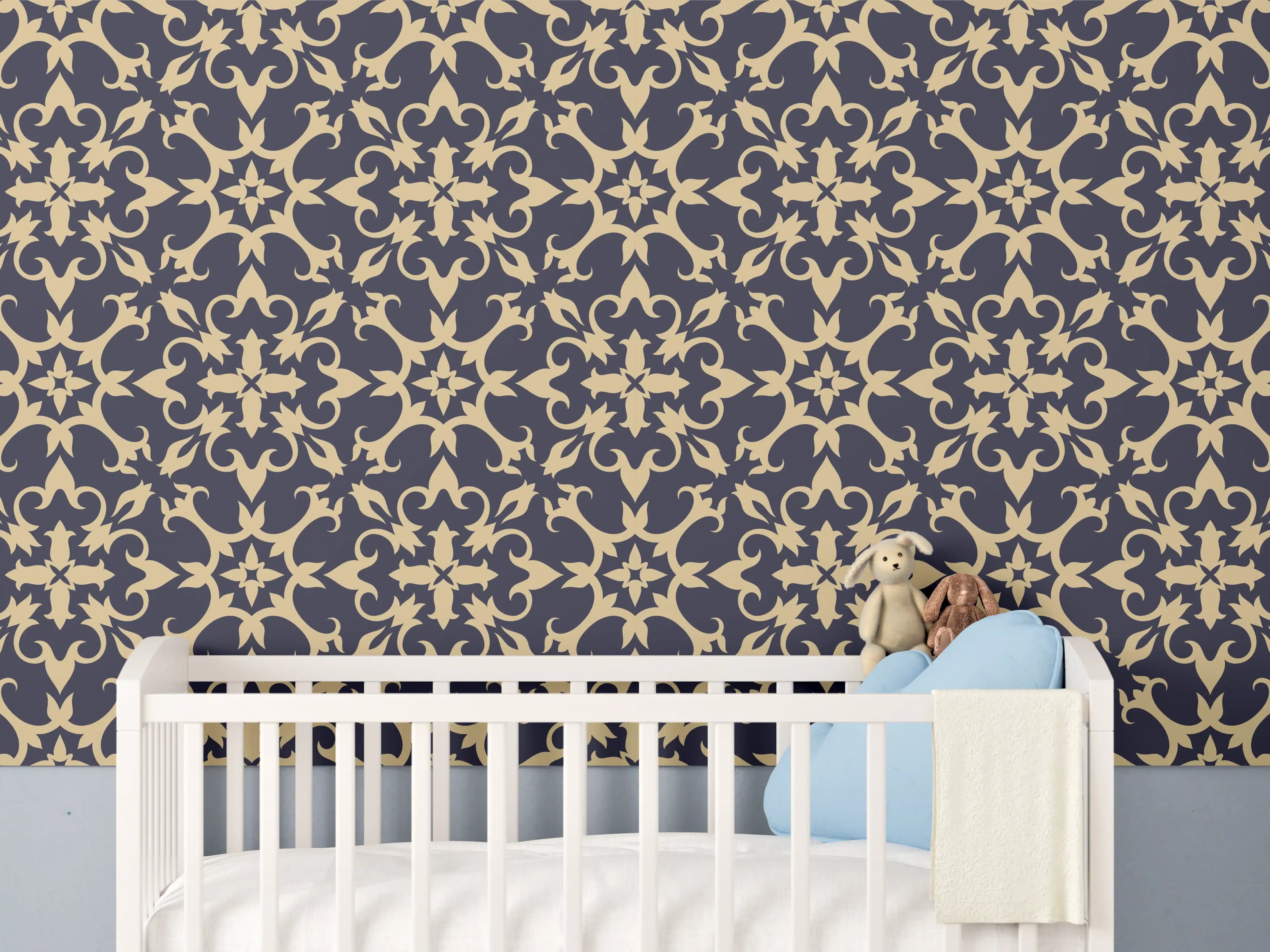 Babyzimmer Wandgestaltung - Elegante Dunkelblaue Musterwandkunst