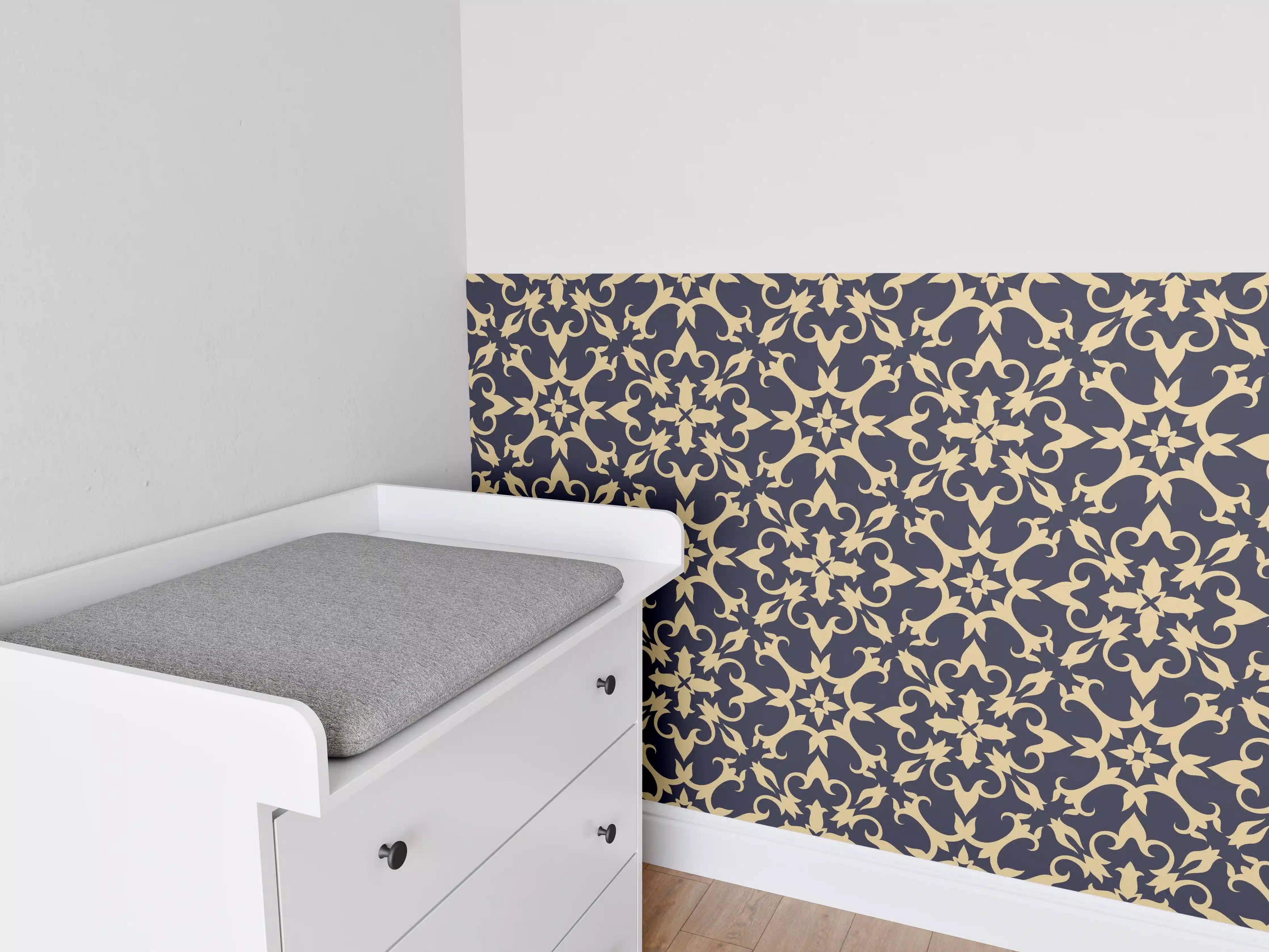 Babyzimmer Wandgestaltung - Elegante Dunkelblaue Musterwandkunst