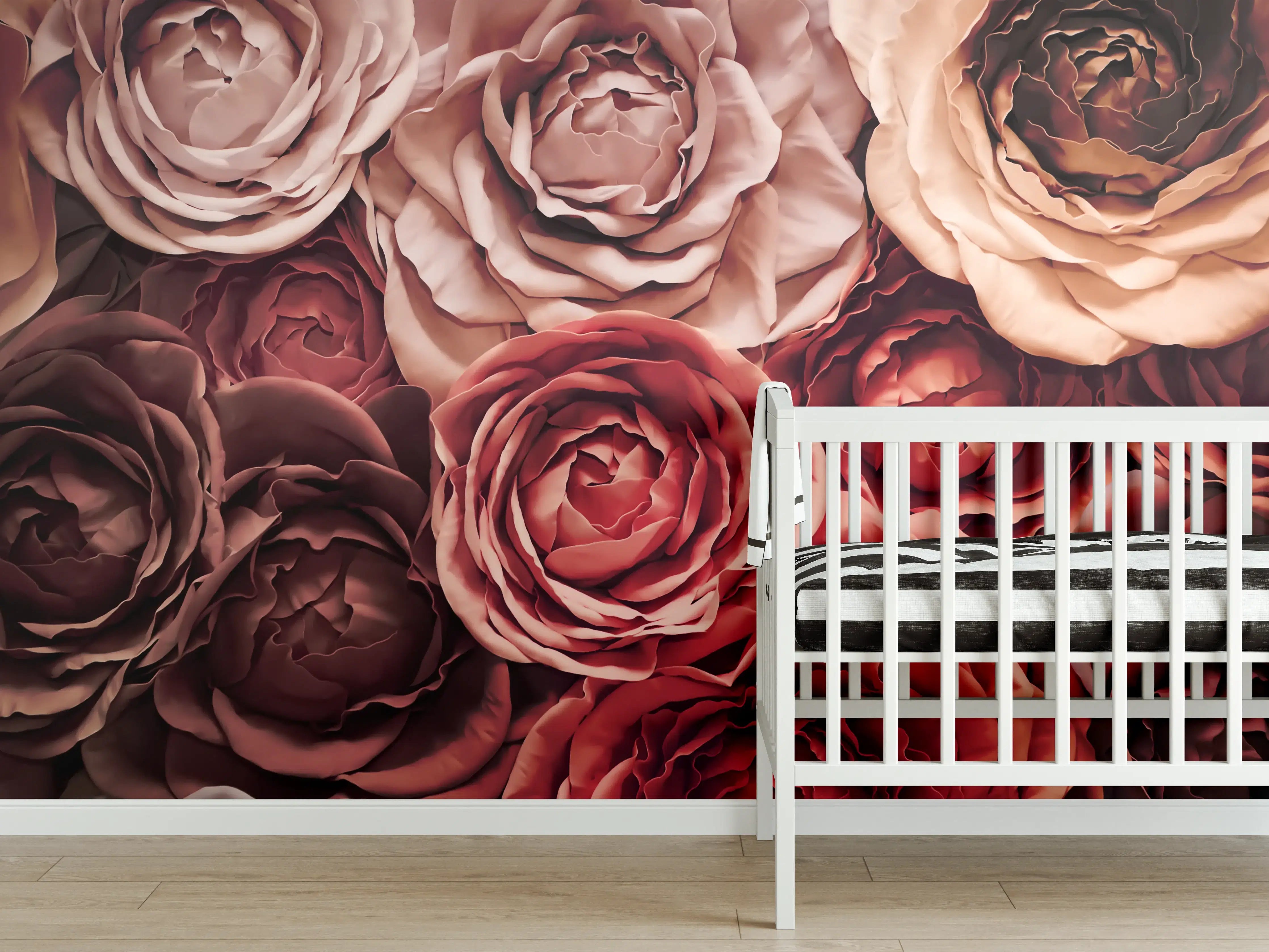Babyzimmer Wandgestaltung - Elegante Rosen in sanften Grautönen
