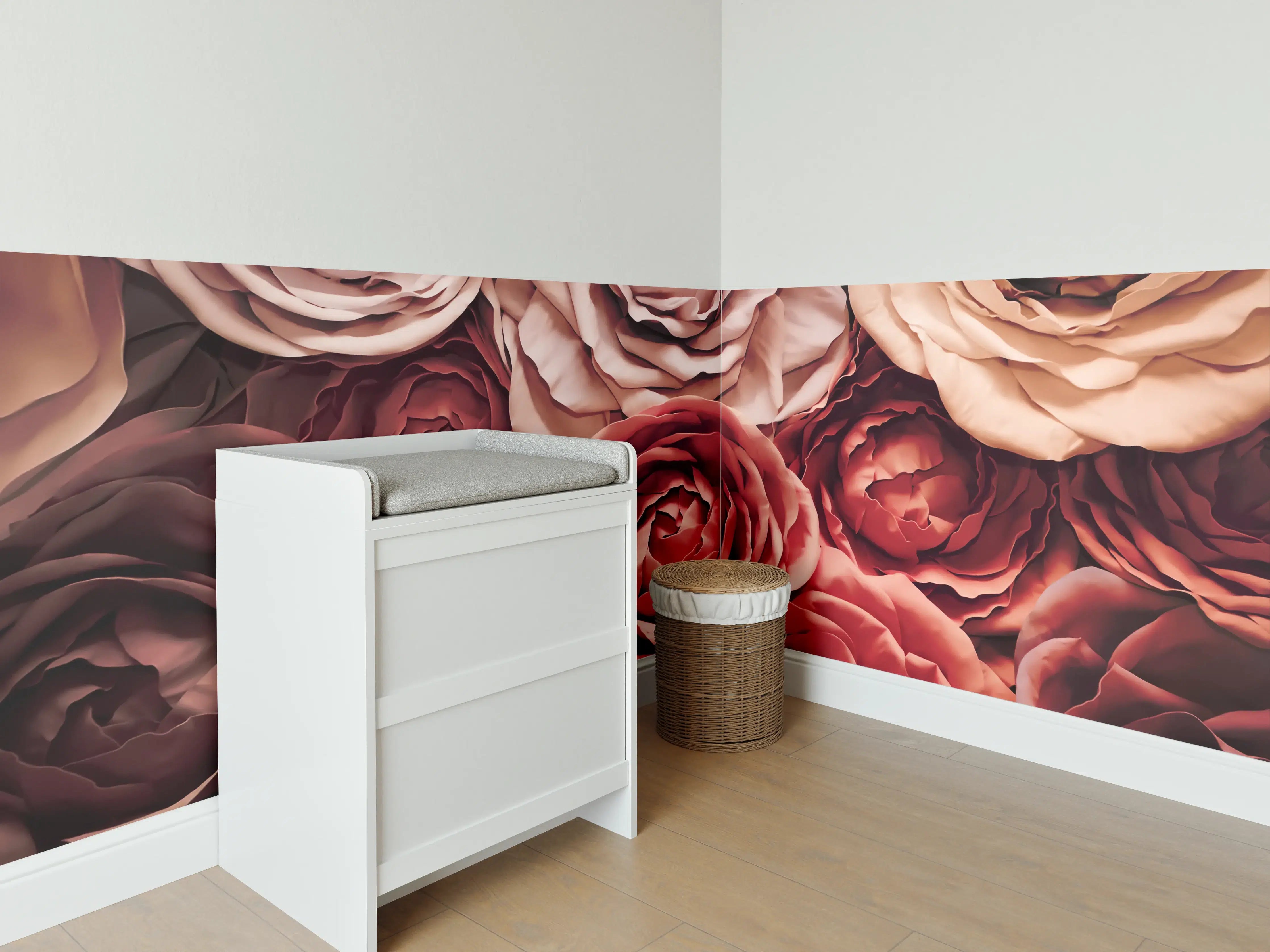 Babyzimmer Wandgestaltung - Elegante Rosen in sanften Grautönen