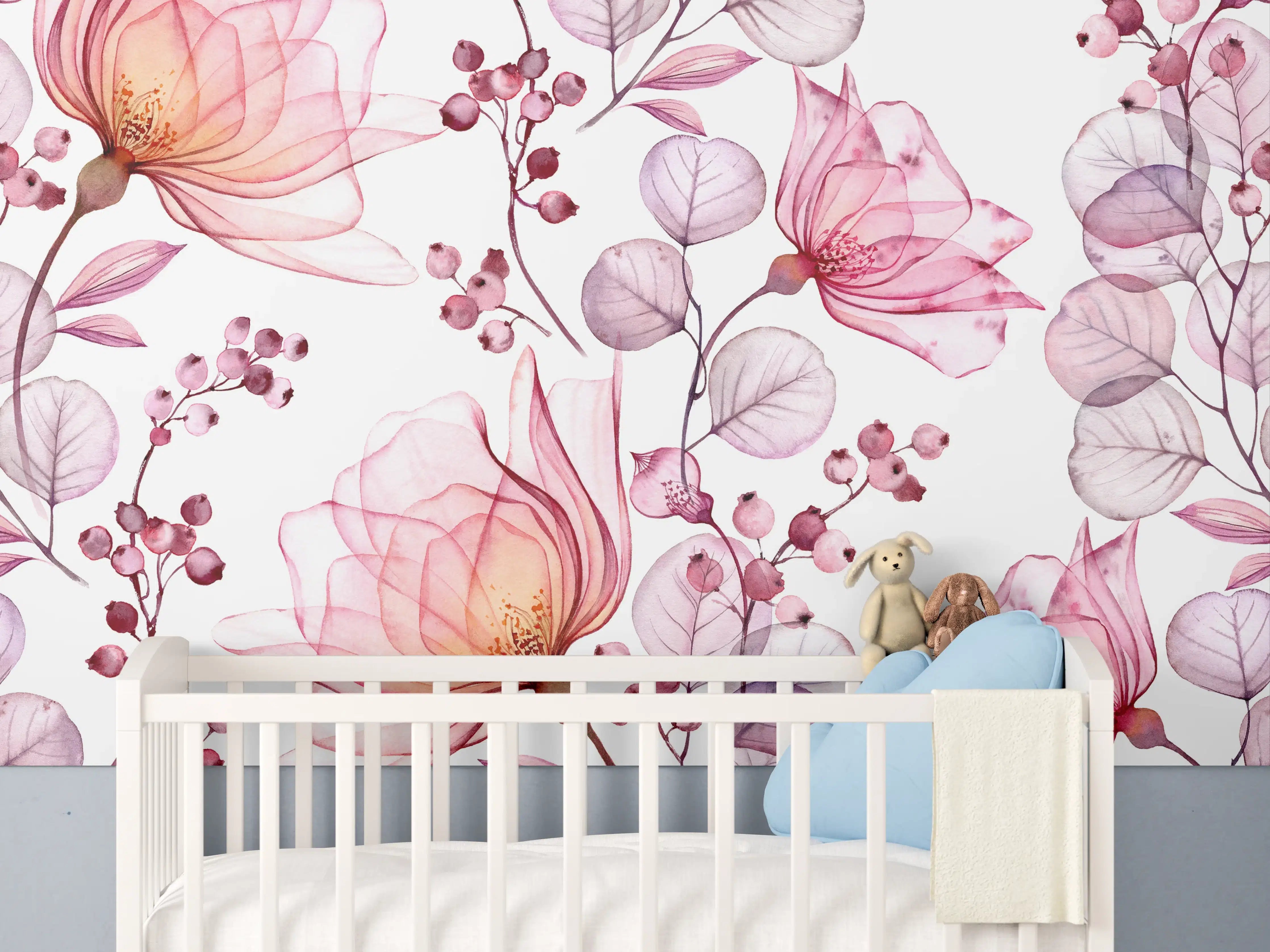 Babyzimmer Wandgestaltung - Elegante Rosen in zarten Pinktönen