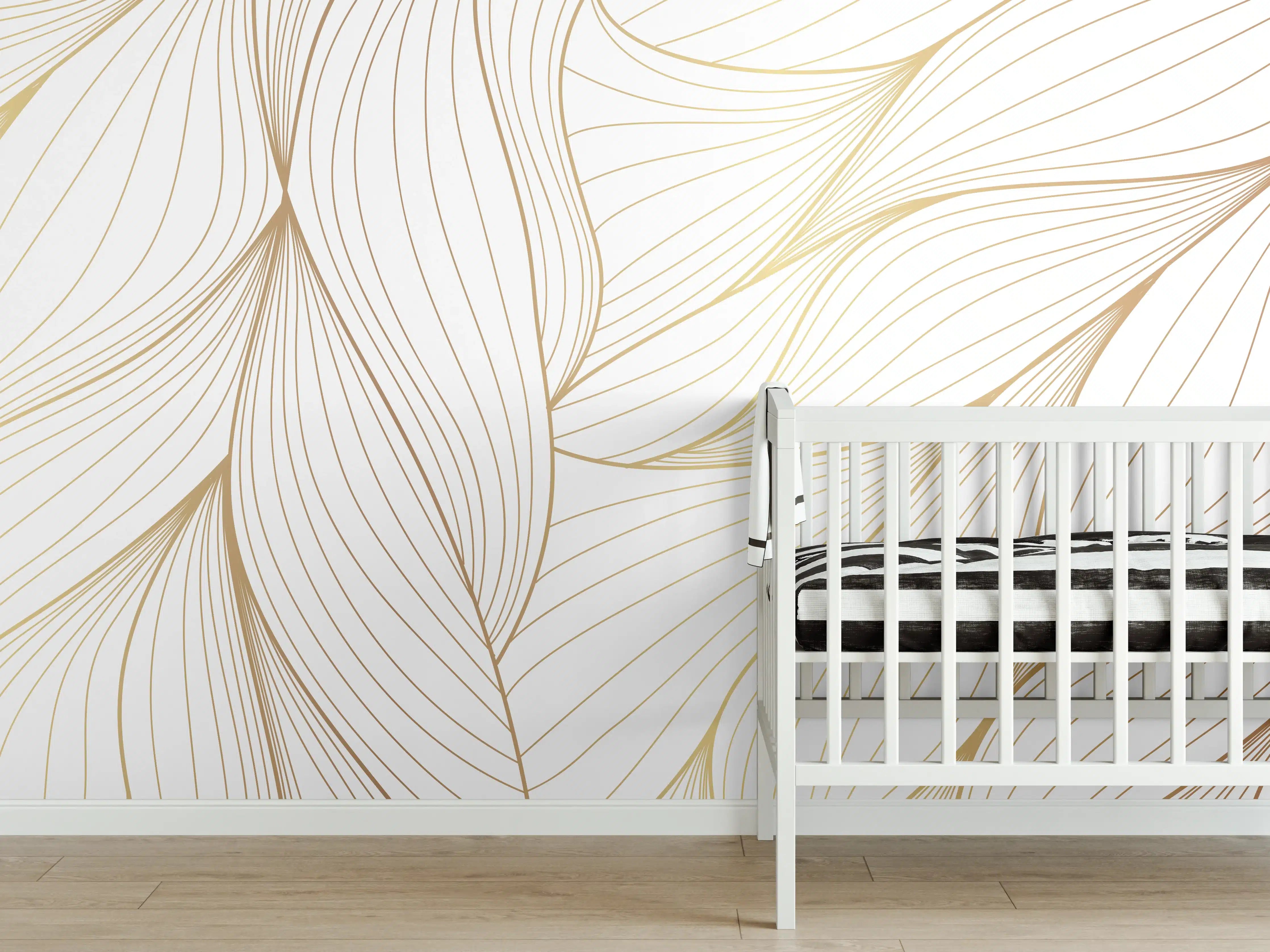 Babyzimmer Wandgestaltung - Elegante Weiß-Beige Wellenlinien