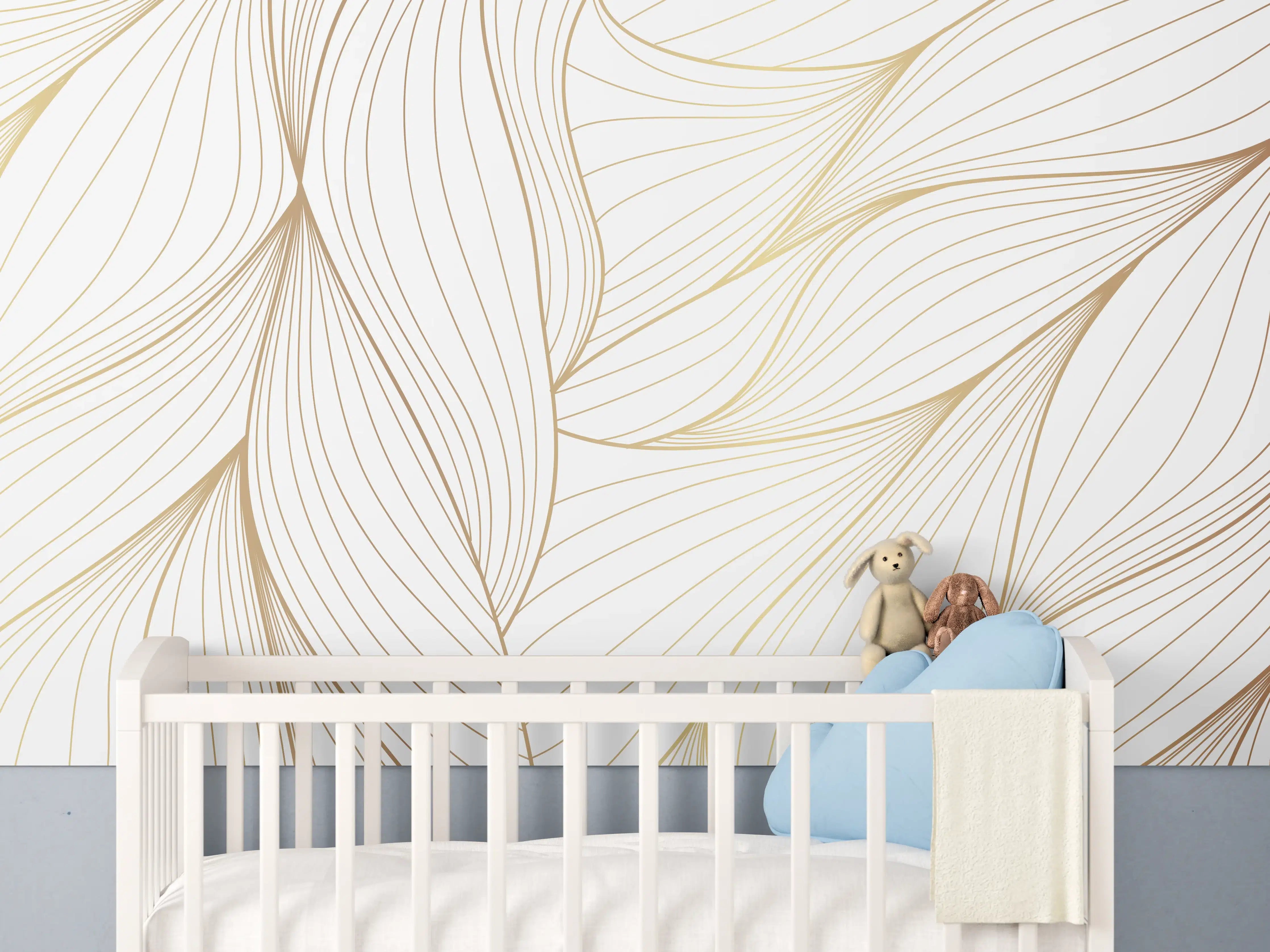 Babyzimmer Wandgestaltung - Elegante Weiß-Beige Wellenlinien