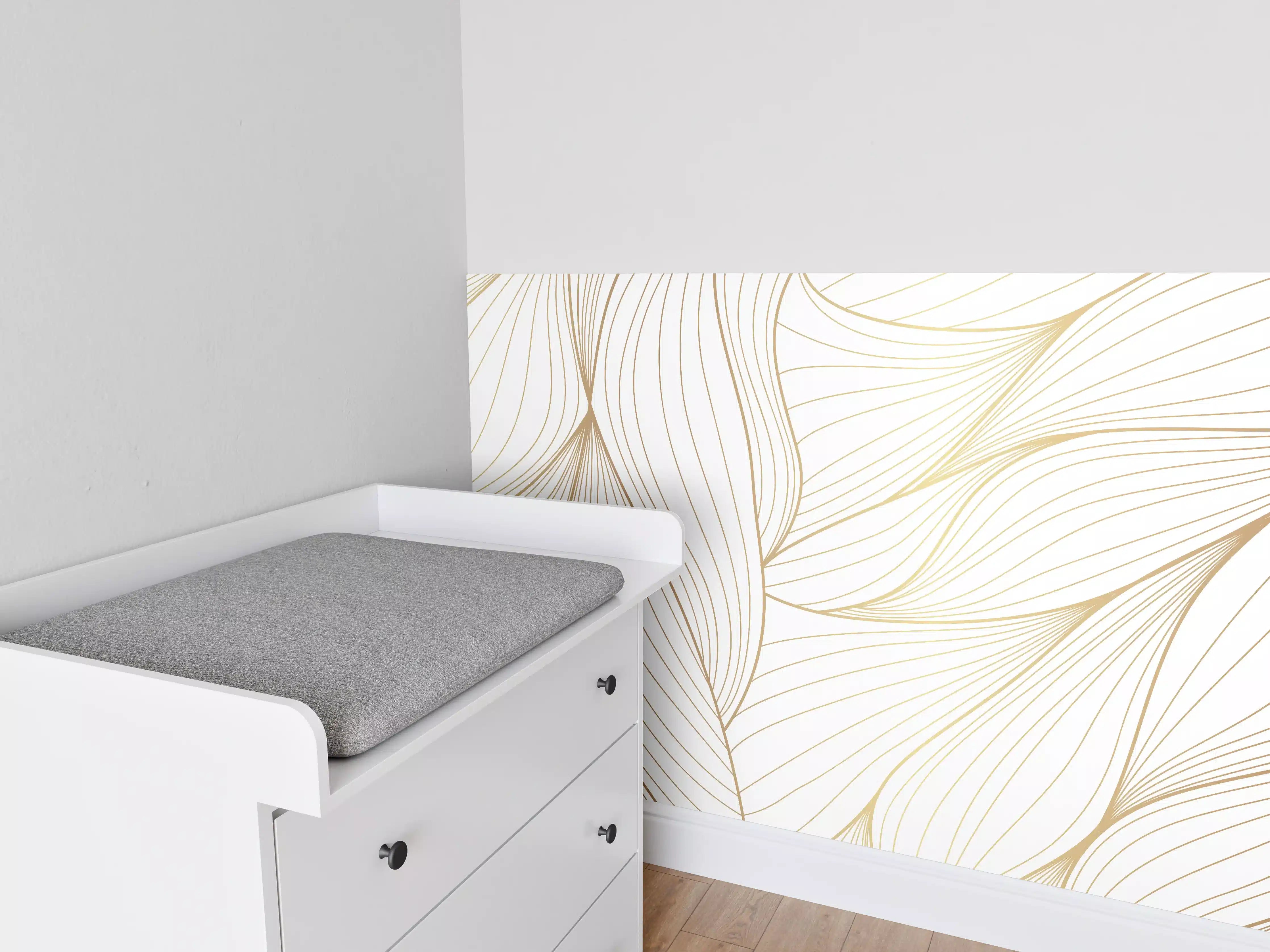 Babyzimmer Wandgestaltung - Elegante Weiß-Beige Wellenlinien