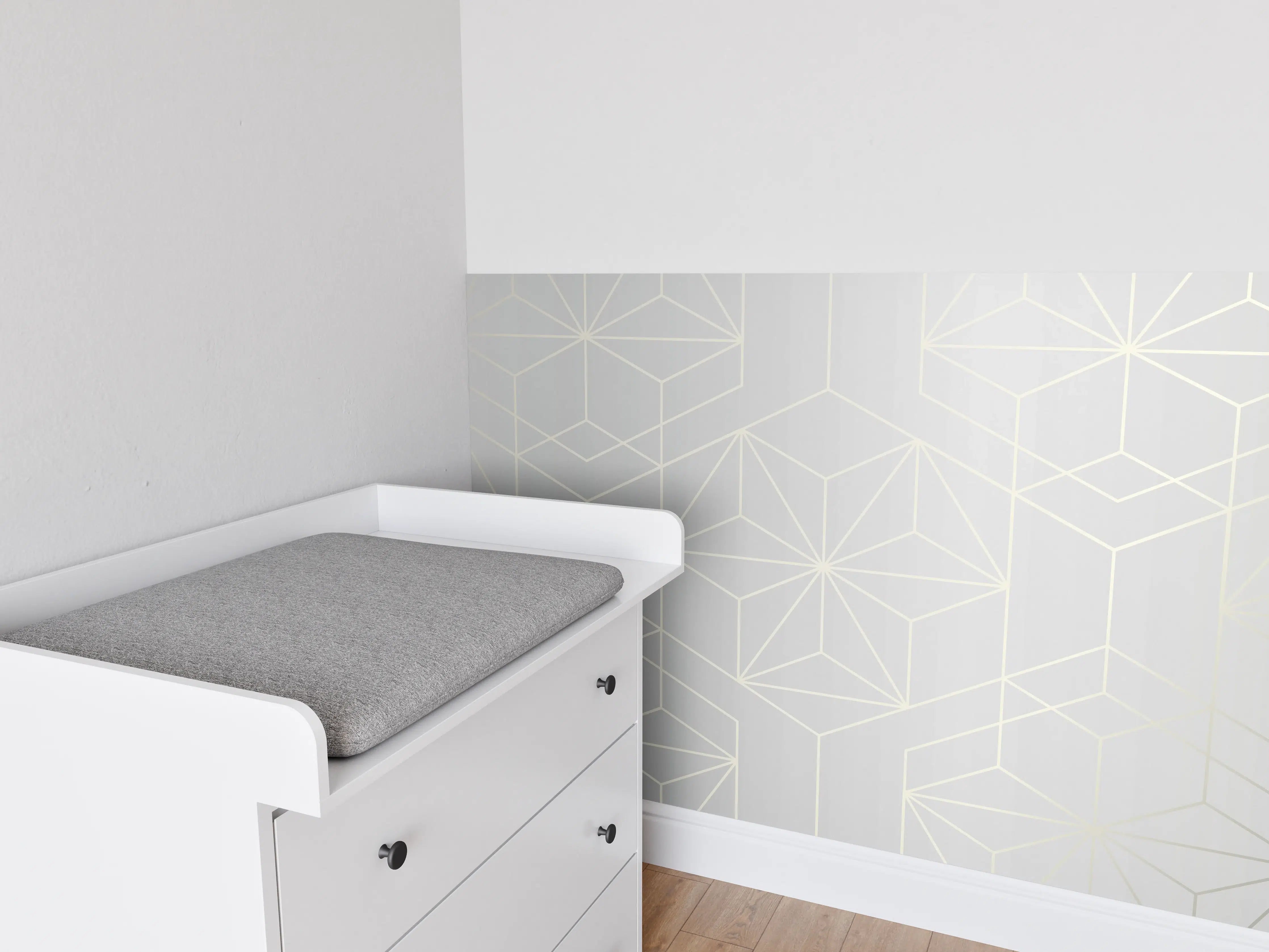 Babyzimmer Wandgestaltung - Elegante Weiß-Grau-Geometrie