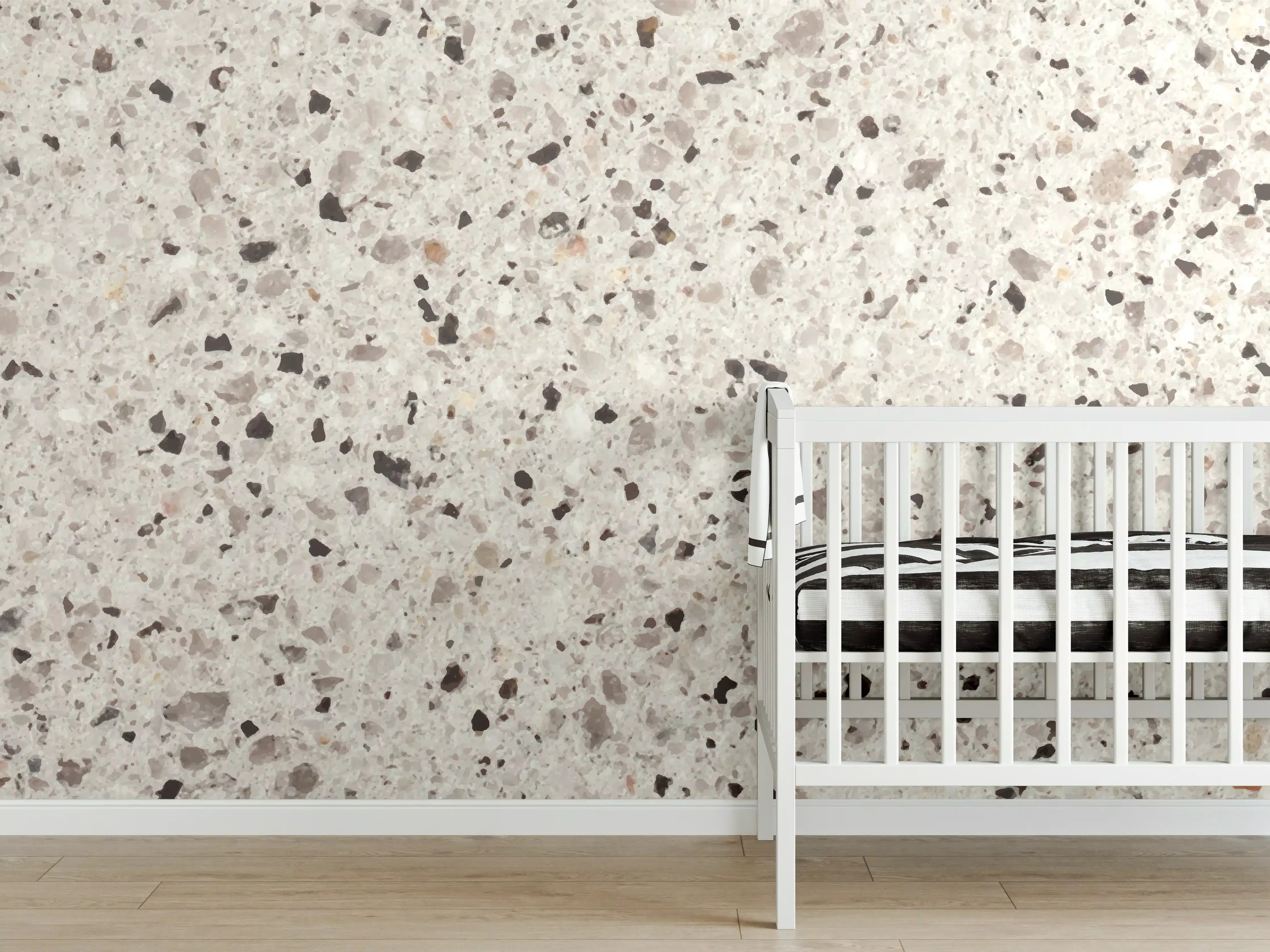 Babyzimmer Wandgestaltung - Elegante Weiß-Grau Terrazzo-Optik