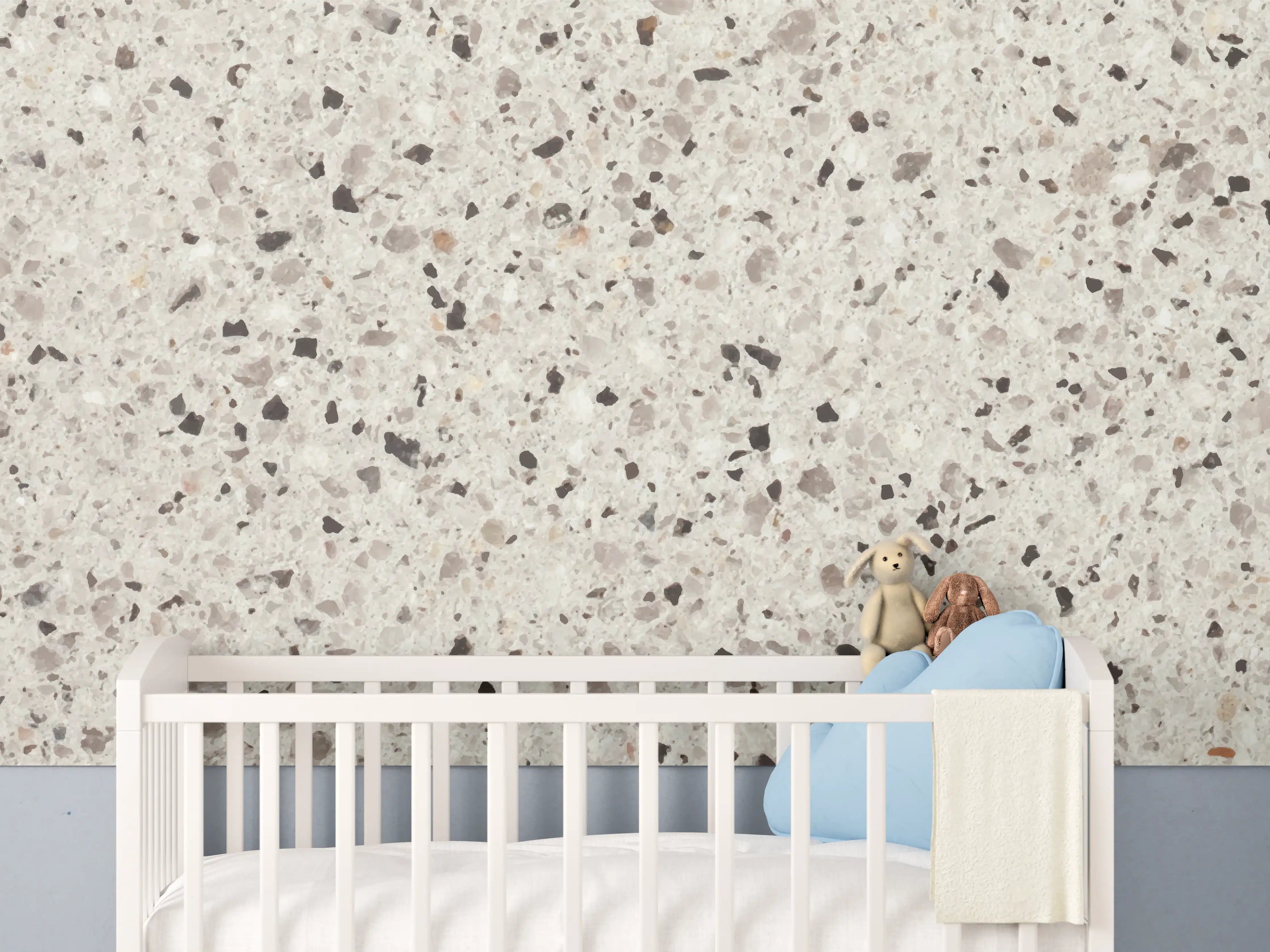 Babyzimmer Wandgestaltung - Elegante Weiß-Grau Terrazzo-Optik