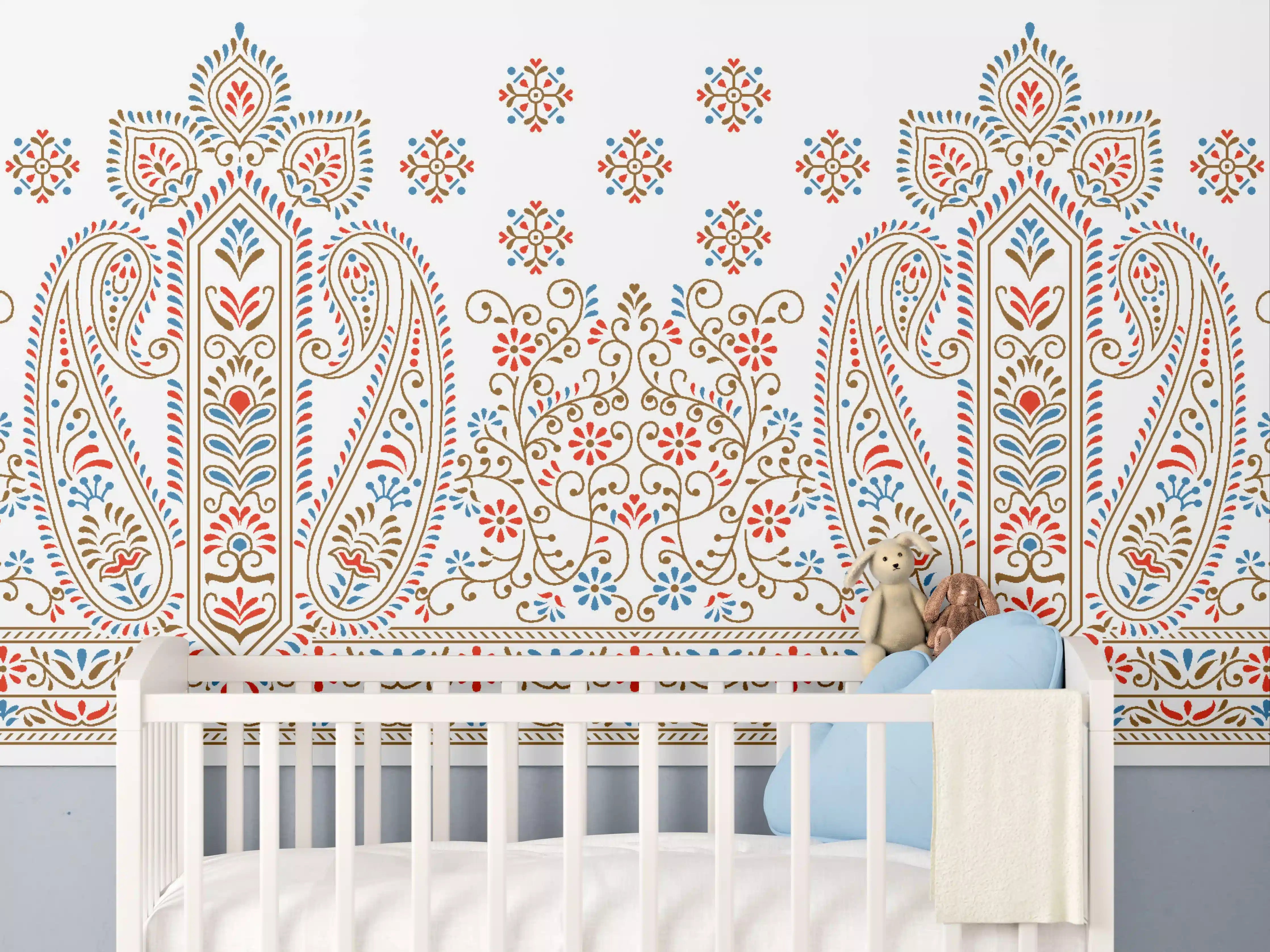 Babyzimmer Wandgestaltung - Elegante türkische Fliesenmuster in sanften Farben