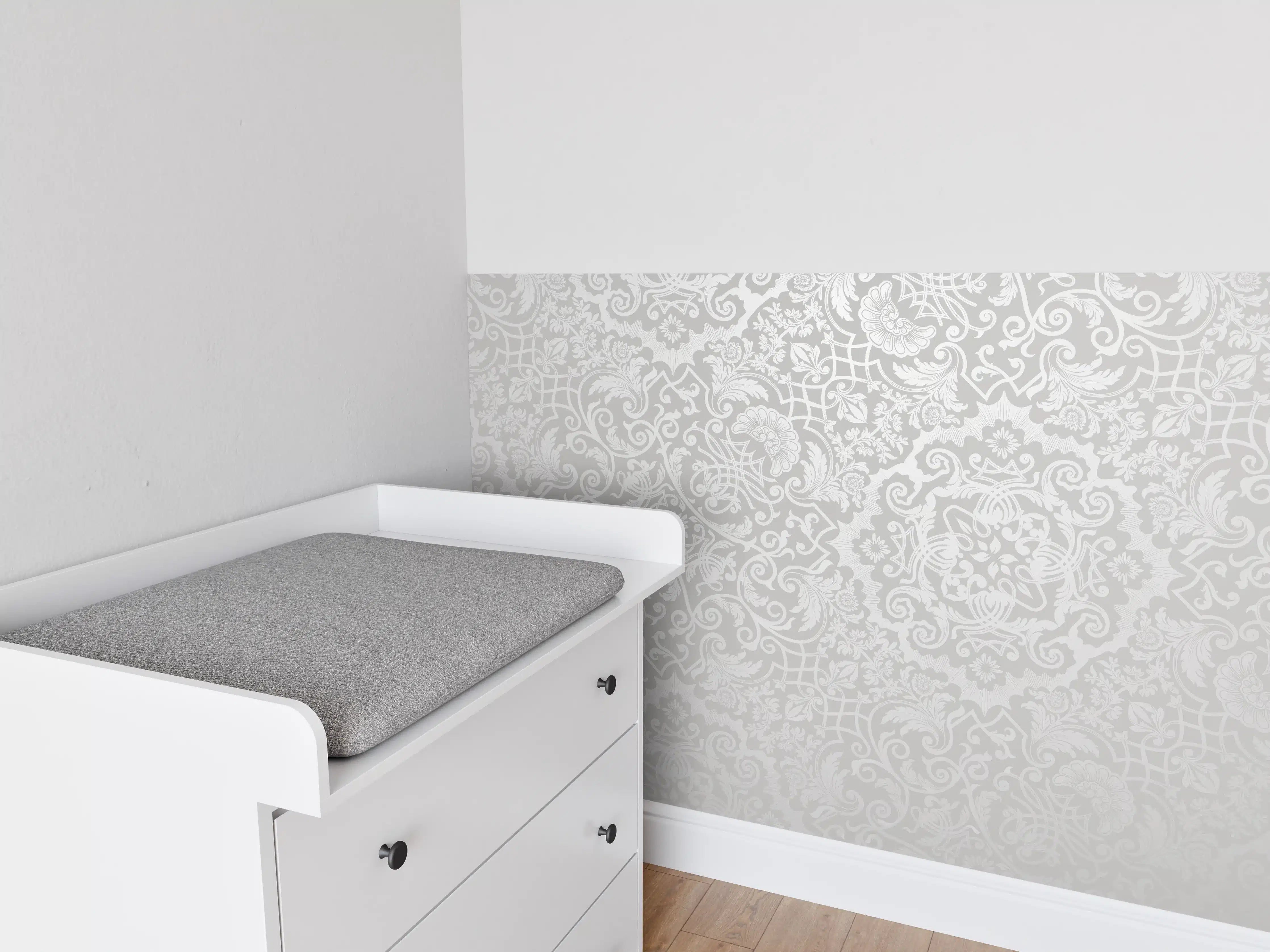Babyzimmer Wandgestaltung - Elegante weiß-graue Tapetenstruktur