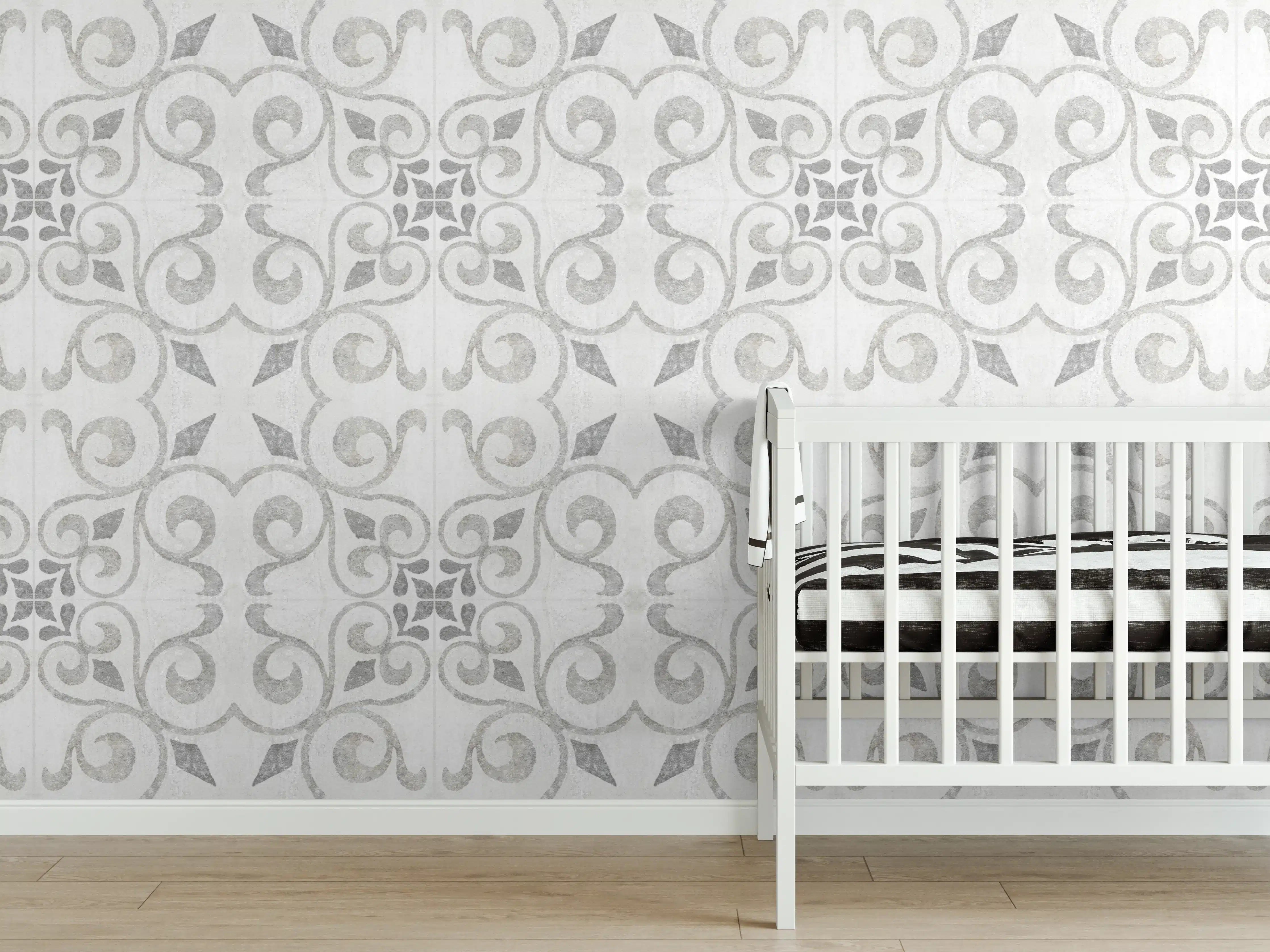 Babyzimmer Wandgestaltung - Elegante weiße Vintage Fliesen