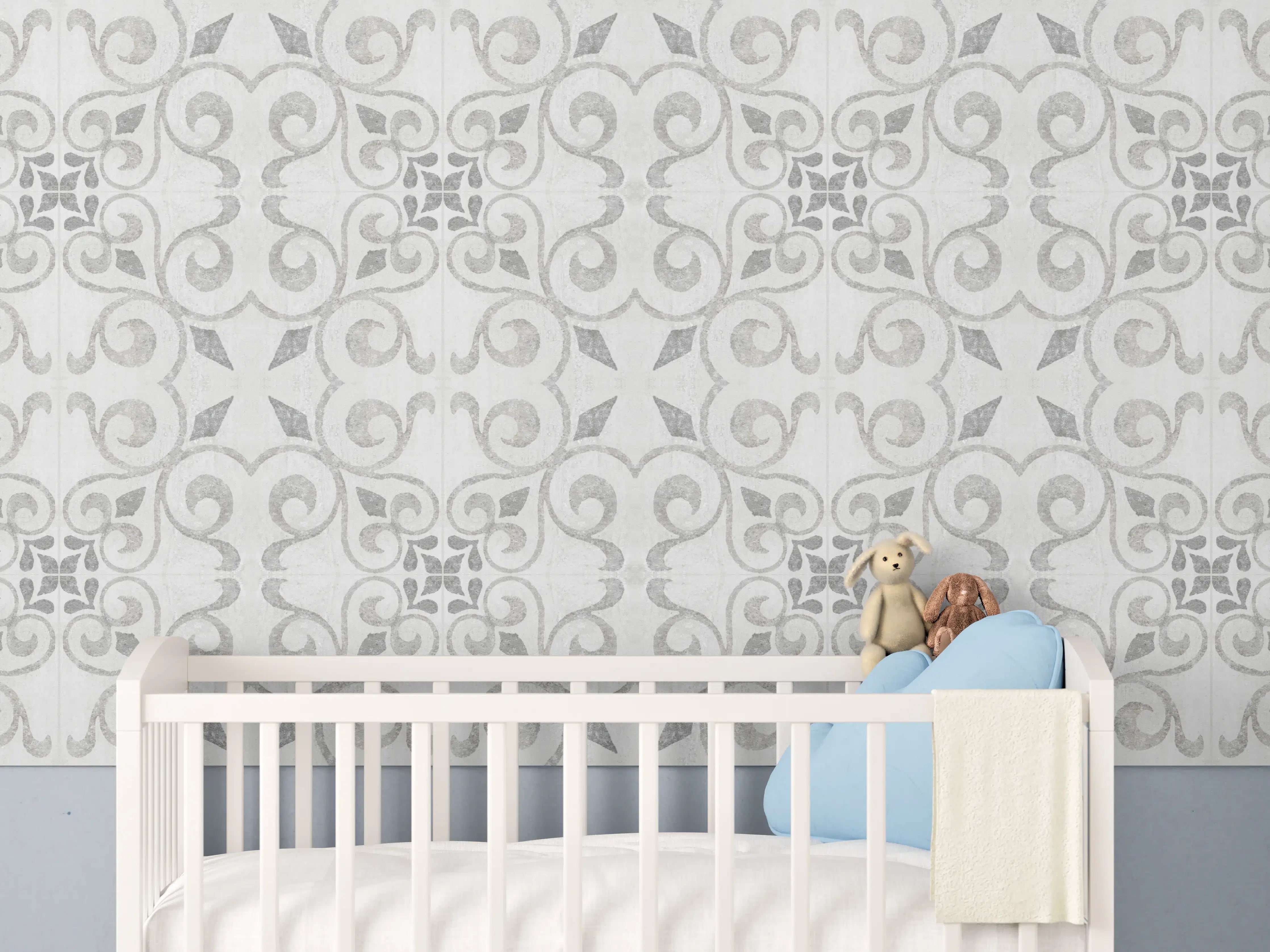 Babyzimmer Wandgestaltung - Elegante weiße Vintage Fliesen
