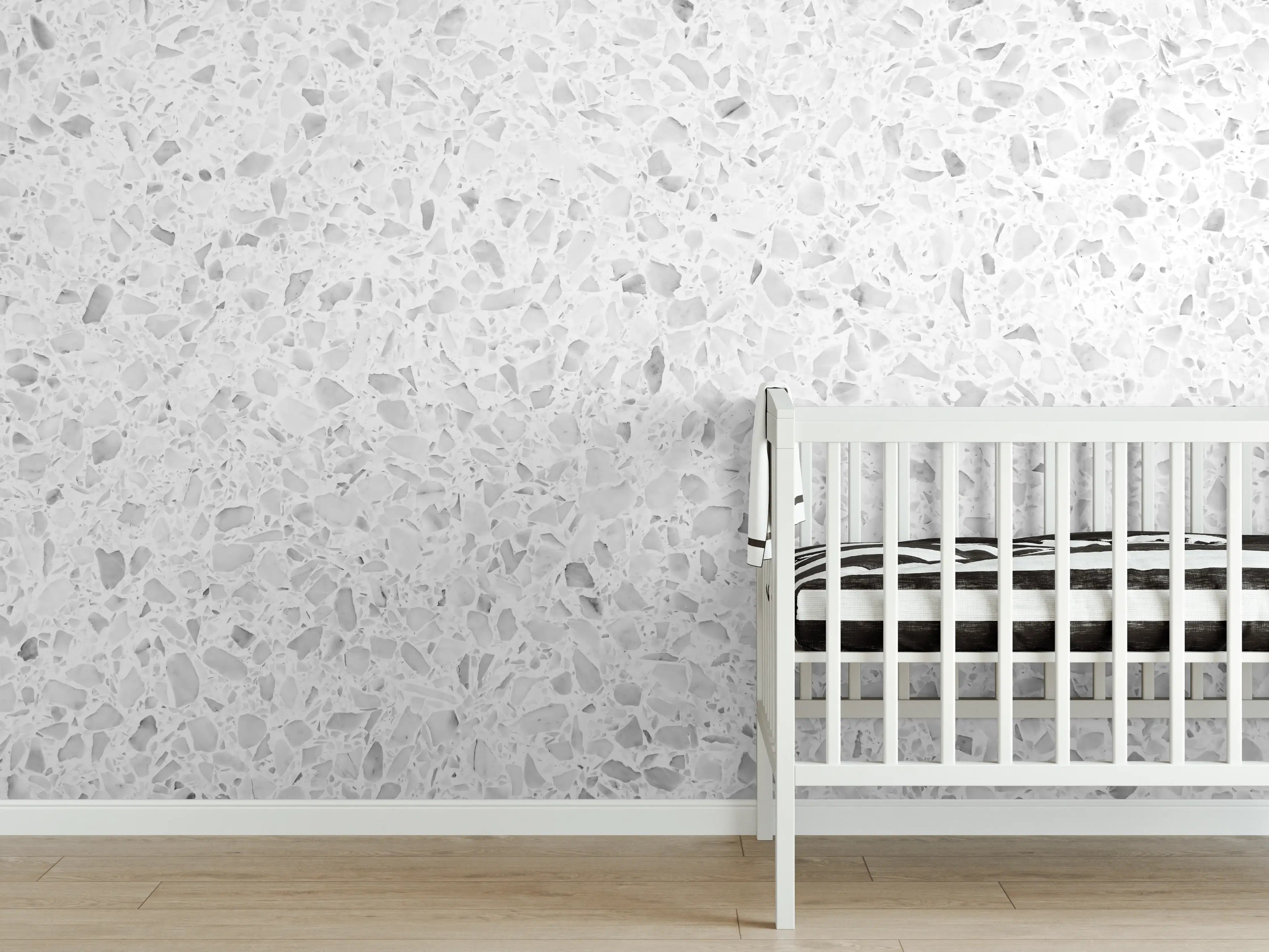 Babyzimmer Wandgestaltung - Eleganter Weiβ-Grau Terrazzo