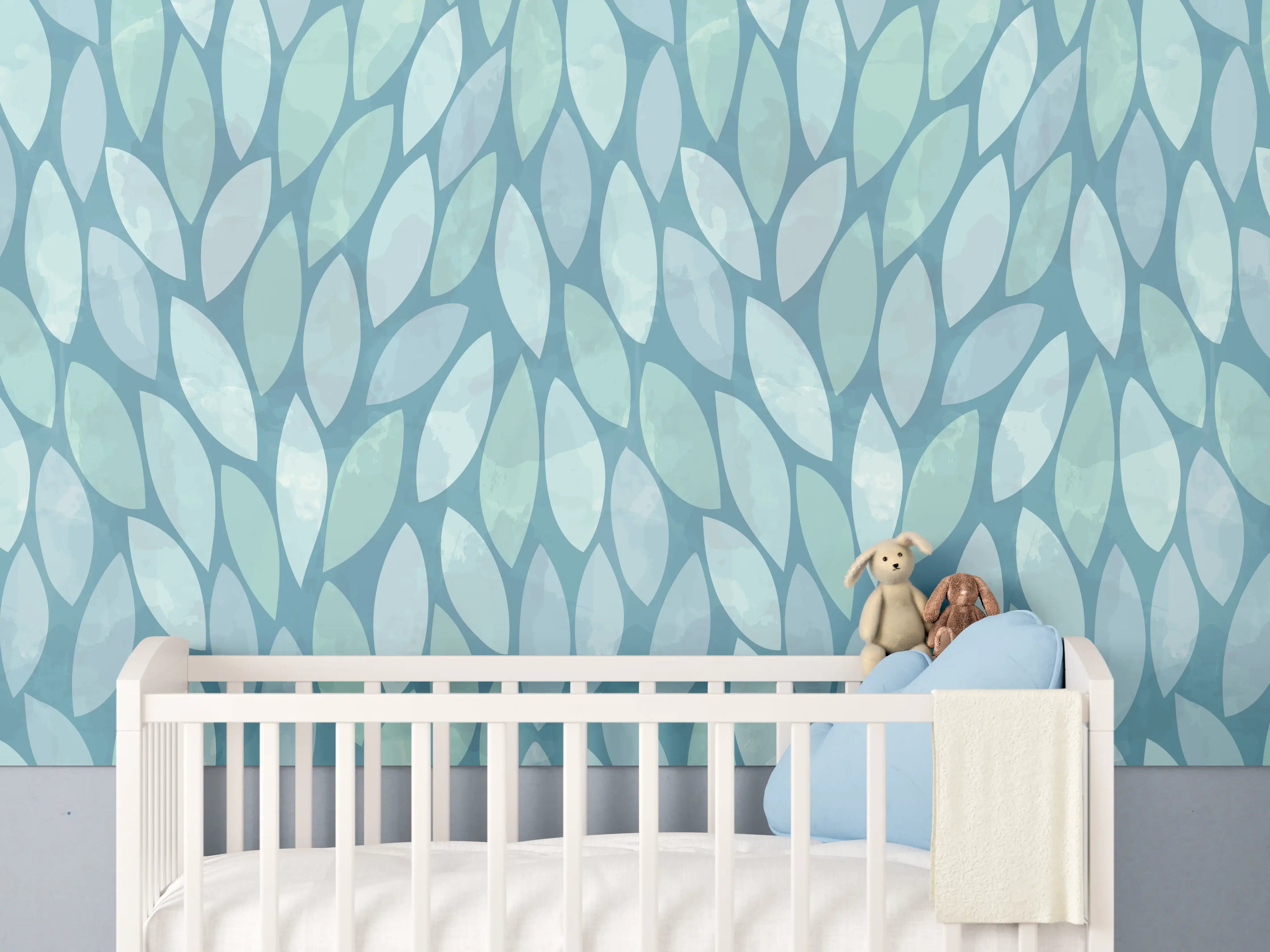 Babyzimmer Wandgestaltung - Elegantes Blau-Windmuster