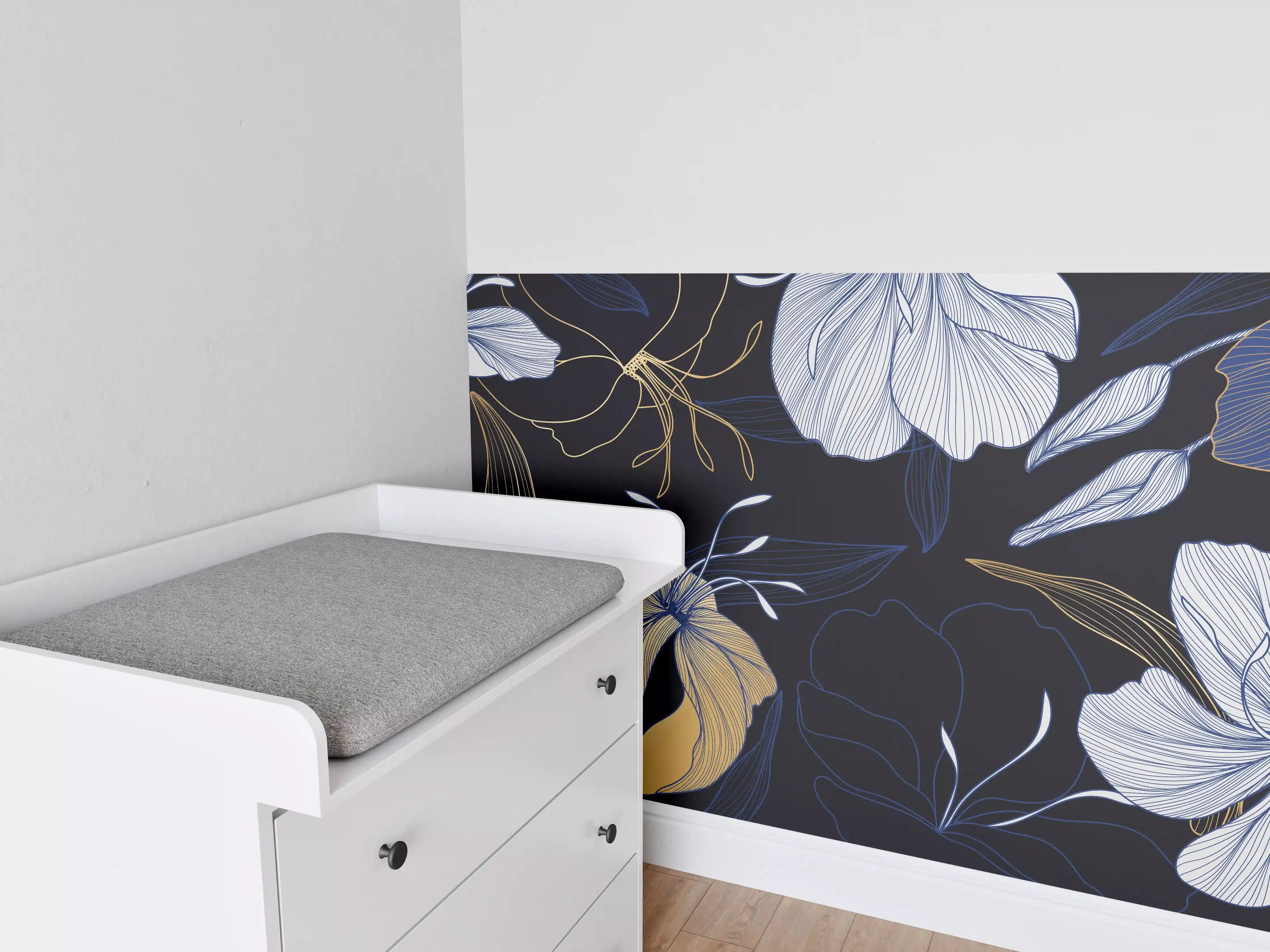 Babyzimmer Wandgestaltung - Elegantes Blumen-Muster Dunkelblau